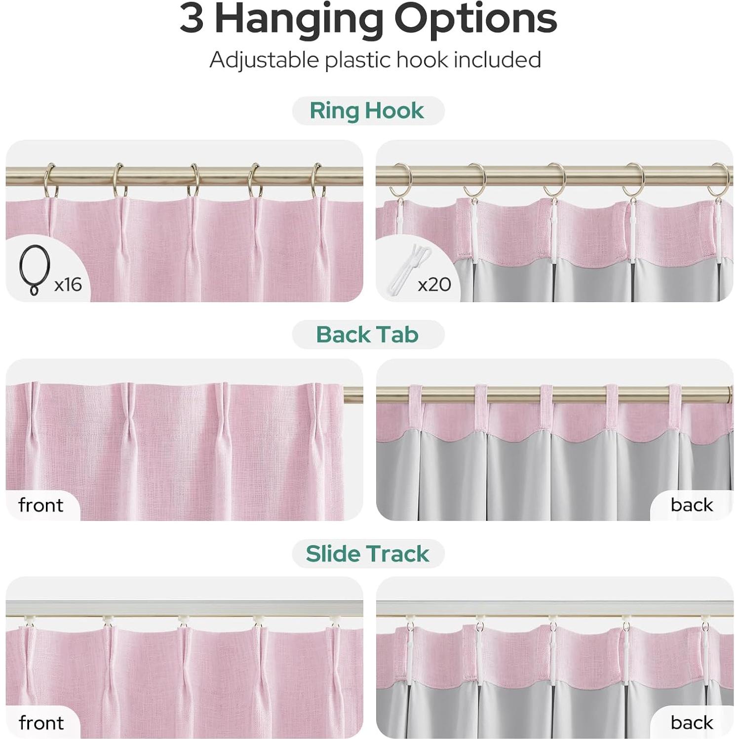 Cortinas Plisadas Opacas HOMEIDEAS Rosa Claro 2 Paneles 100% Luz