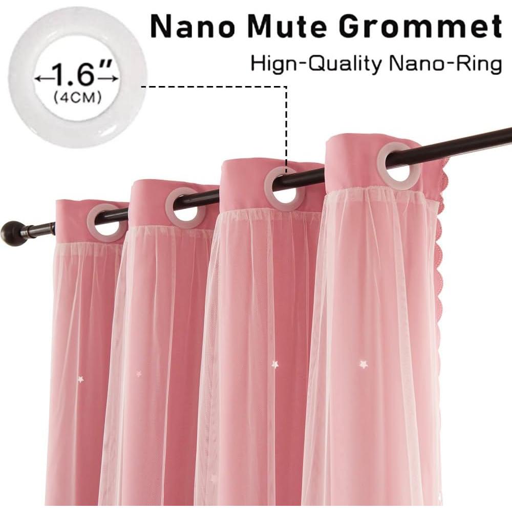 Cortina Opaca Rosa Ftinala 132x213 cm con Estrellas