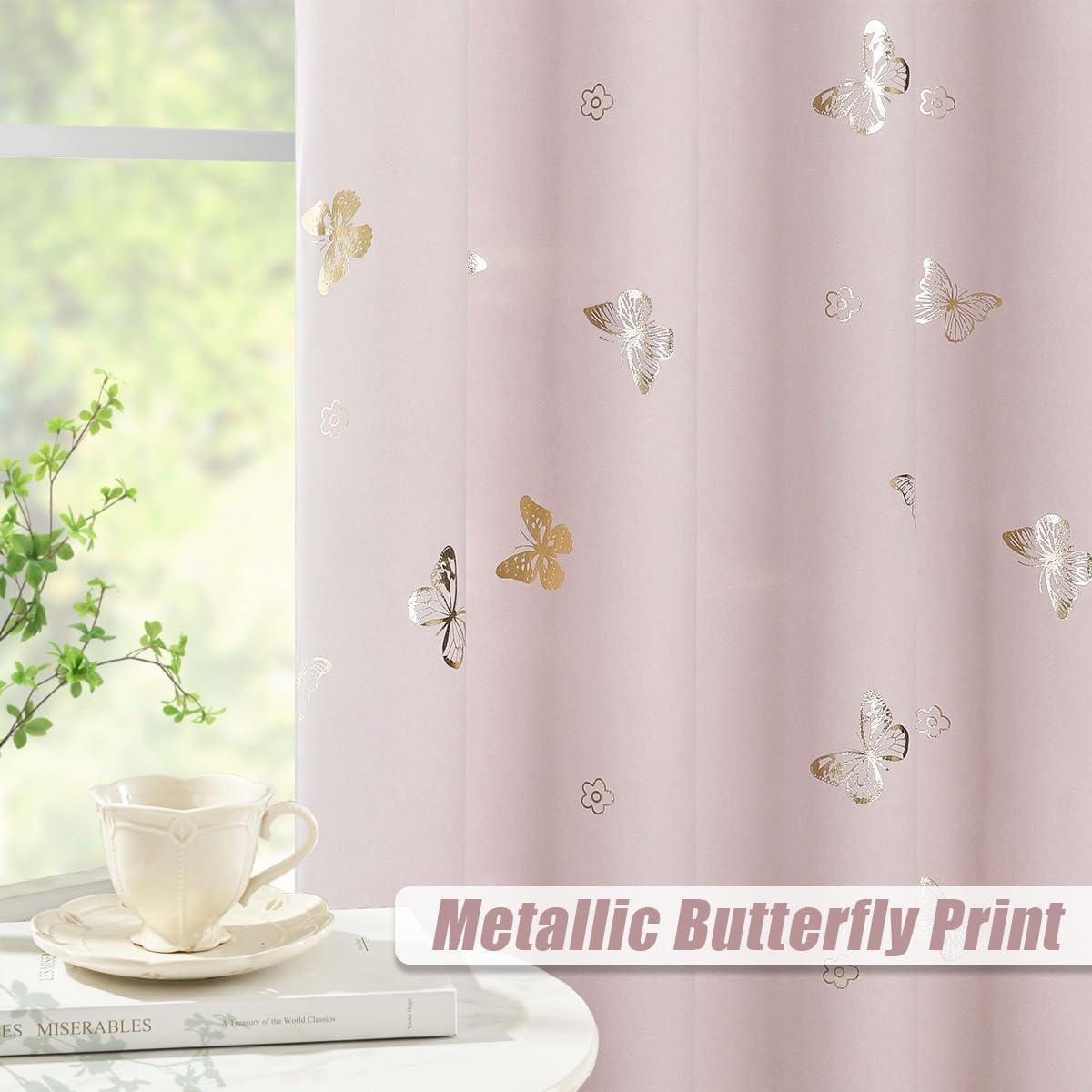 Cortinas Opacas de Mariposa Rosa Jubilantex 2 Paneles 132x137 cm