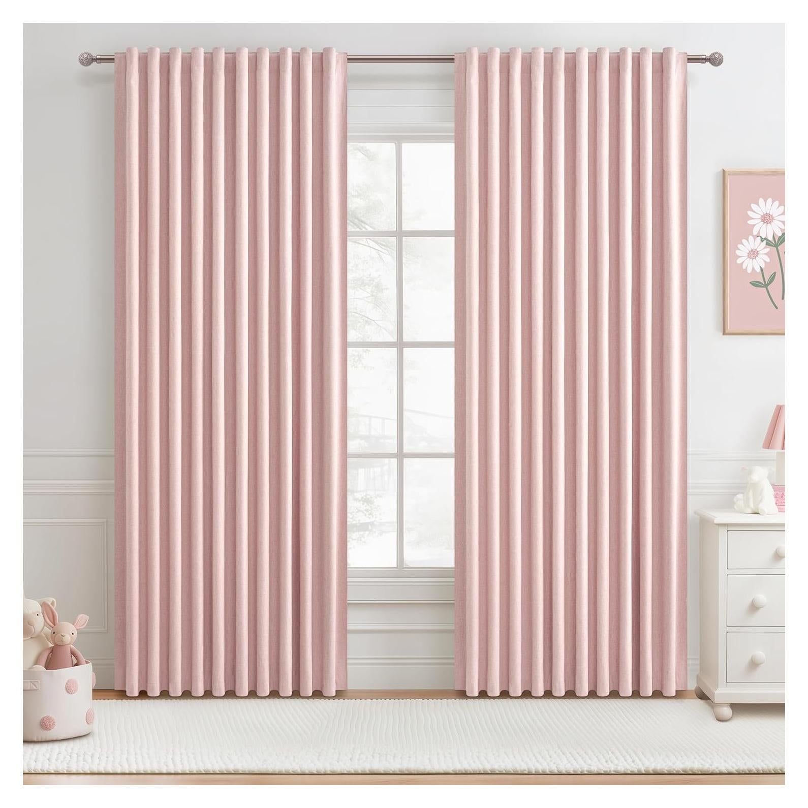 Cortinas Opacas de Lino QJmydeco Rosa Bebé 2 Paneles 178x213 cm