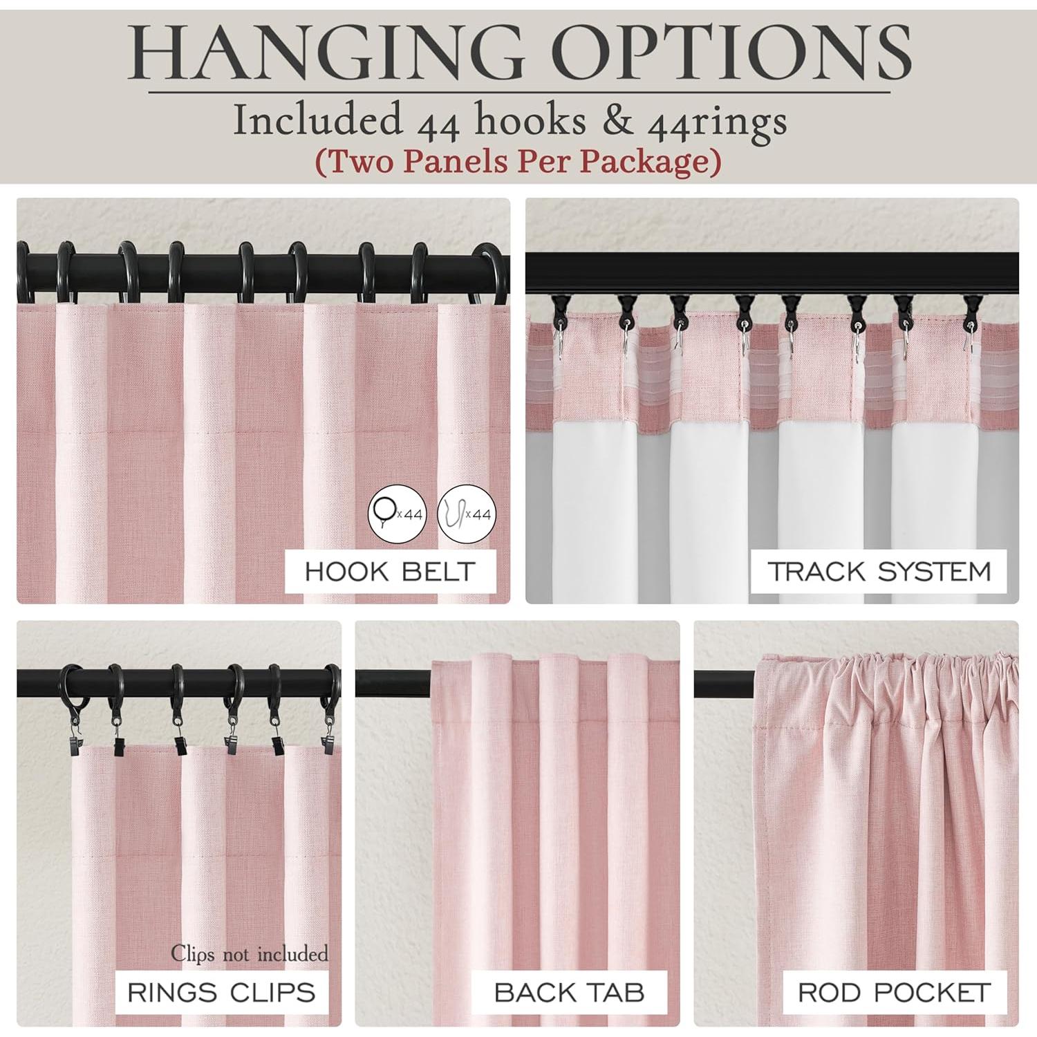 Cortinas Opacas de Lino QJmydeco Rosa Bebé 2 Paneles 178x213 cm