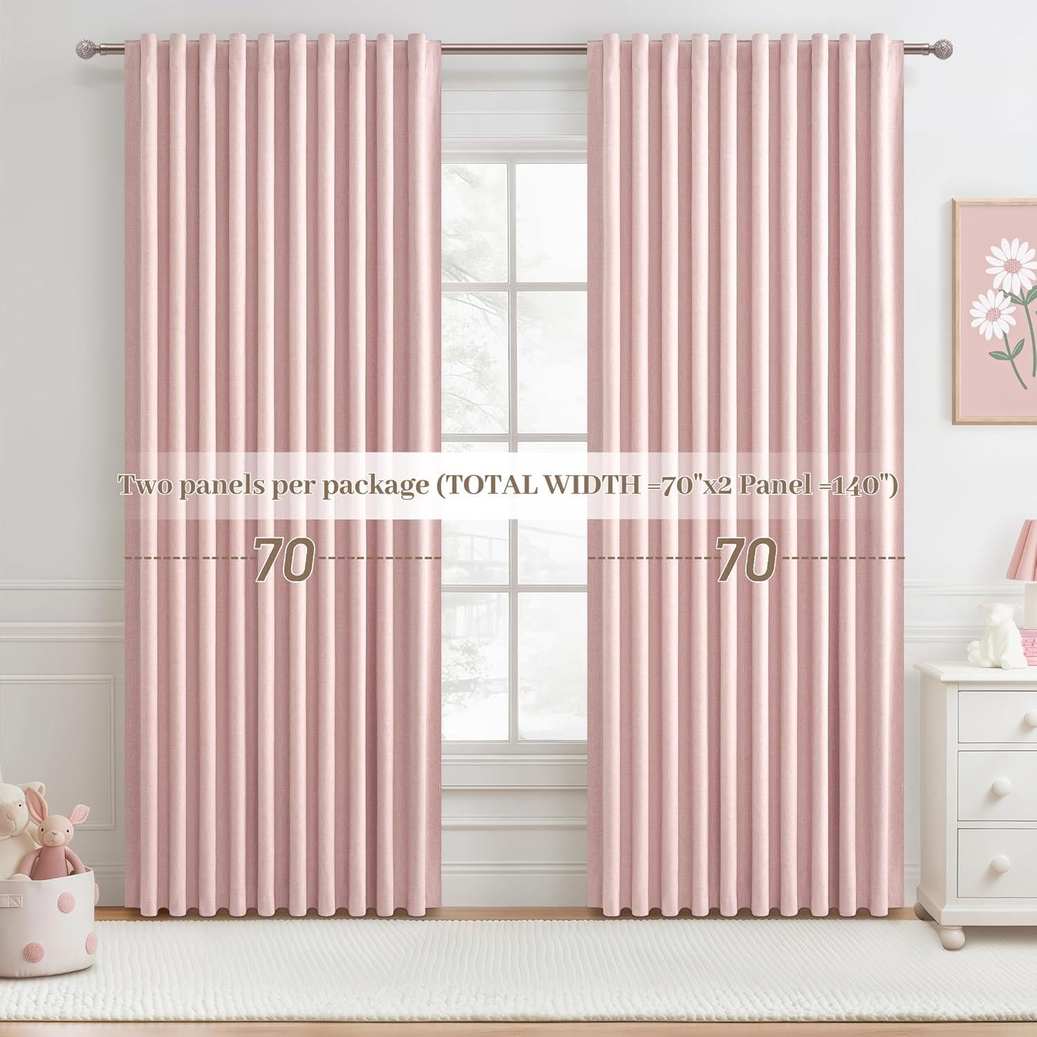 Cortinas Opacas de Lino QJmydeco Rosa Bebé 2 Paneles 178x213 cm