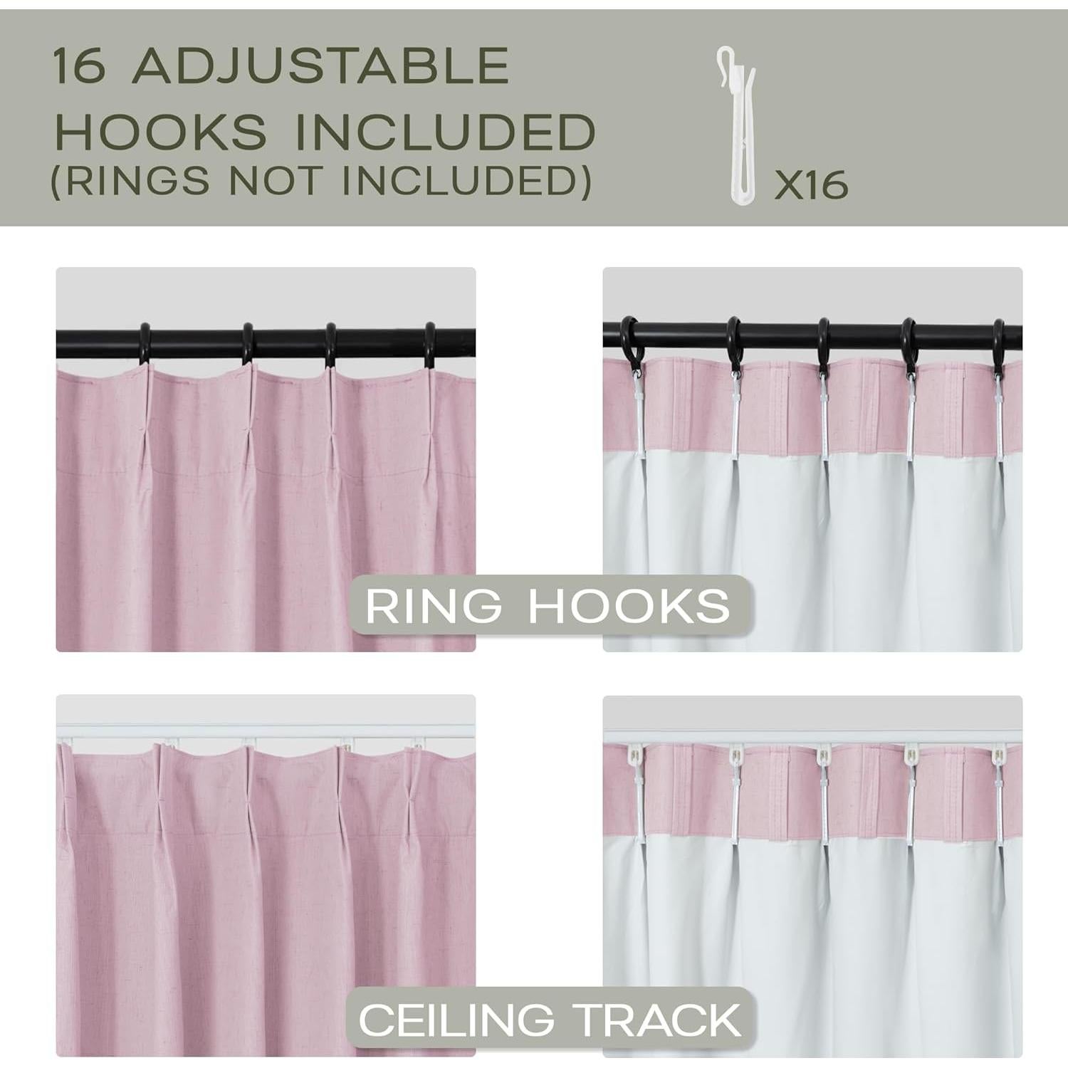 Cortinas Opacas Rosa Mrs.Naturall 213 cm 2 Paneles Pliegues