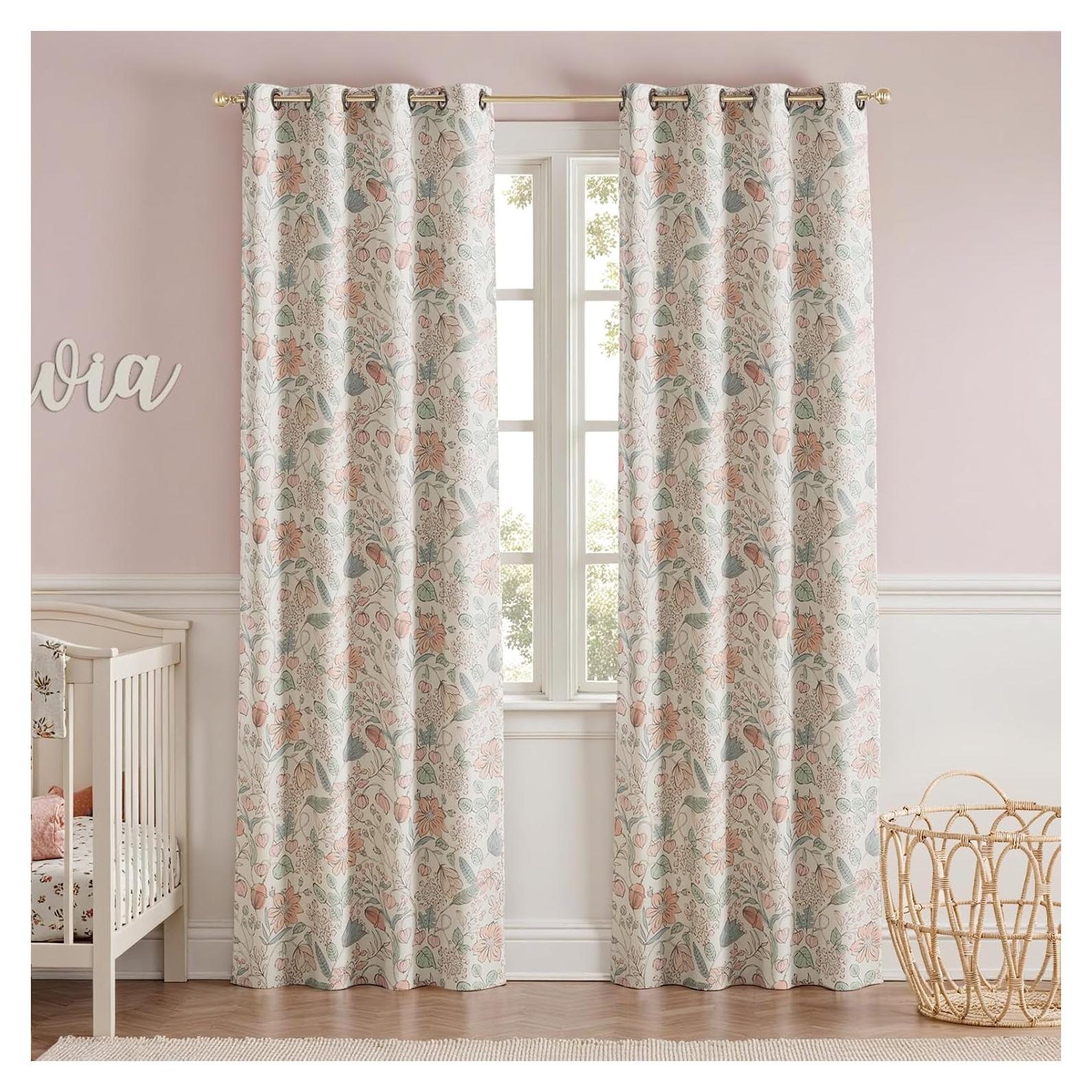 Cortinas Opacas Jinchan Rosa Floral 132x213 cm - Juego de 2