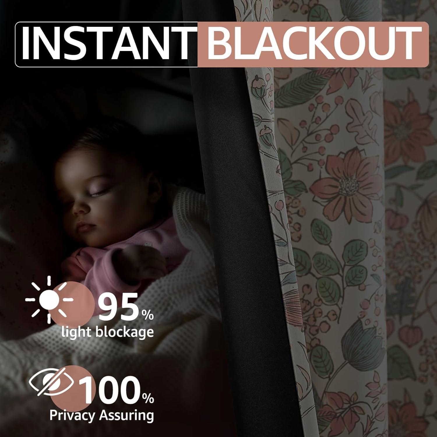 Cortinas Opacas Jinchan Rosa Floral 132x213 cm - Juego de 2