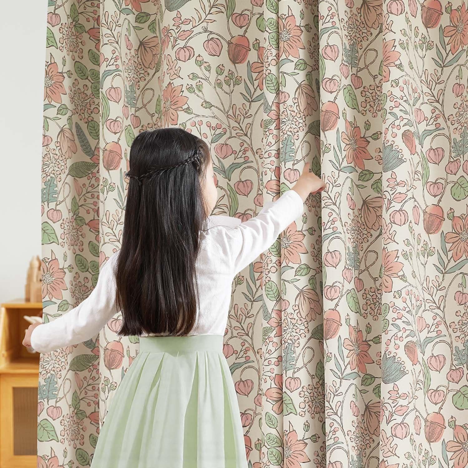 Cortinas Opacas Jinchan Rosa Floral 132x213 cm - Juego de 2