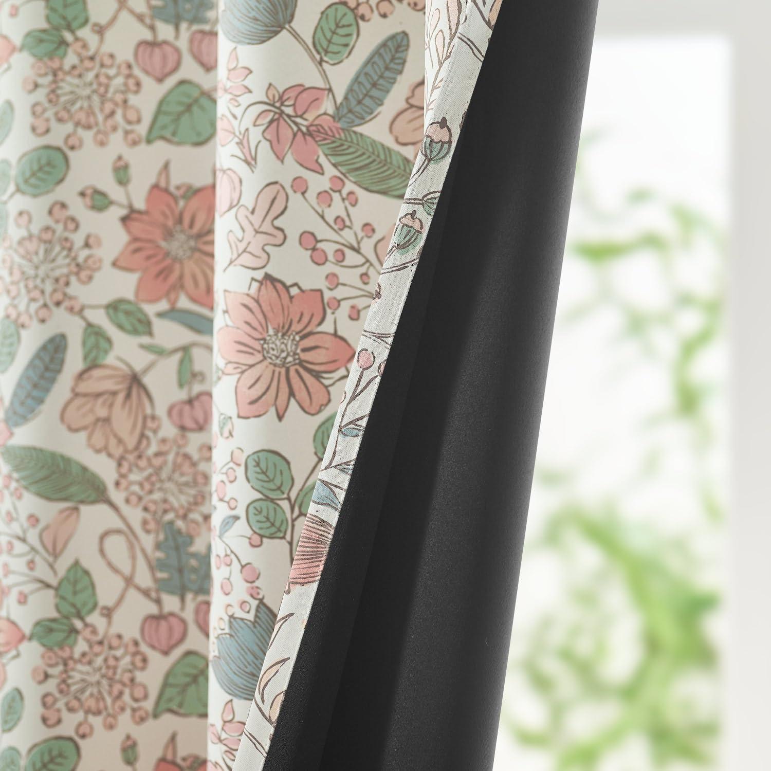 Cortinas Opacas Jinchan Rosa Floral 132x213 cm - Juego de 2