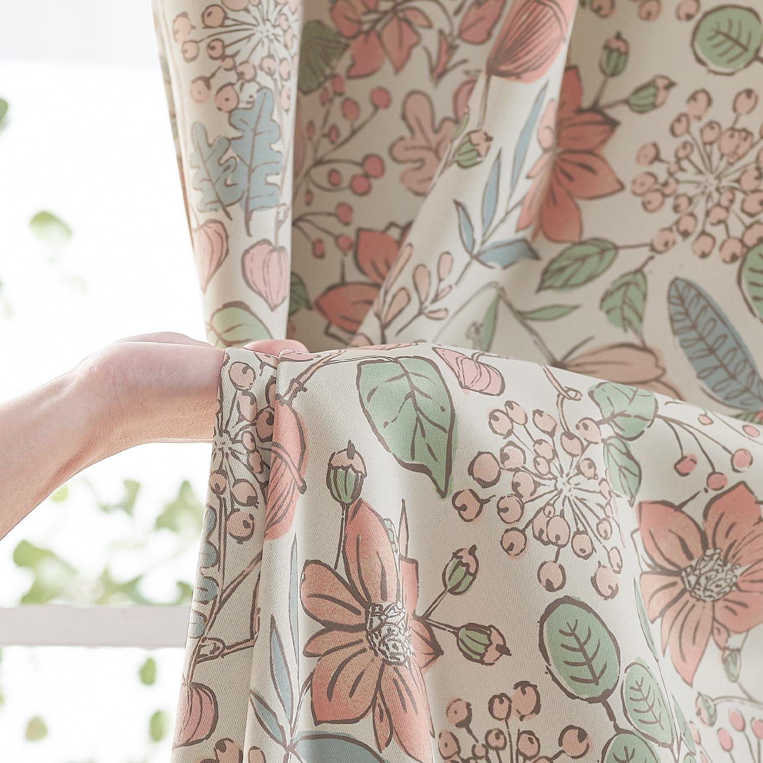 Cortinas Opacas Jinchan Rosa Floral 132x213 cm - Juego de 2