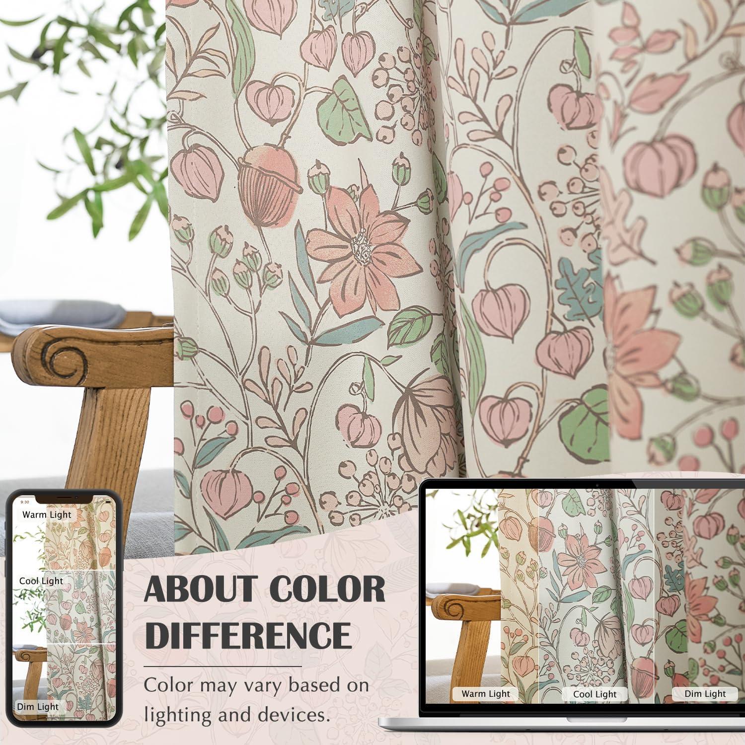 Cortinas Opacas Jinchan Rosa Floral 132x213 cm - Juego de 2