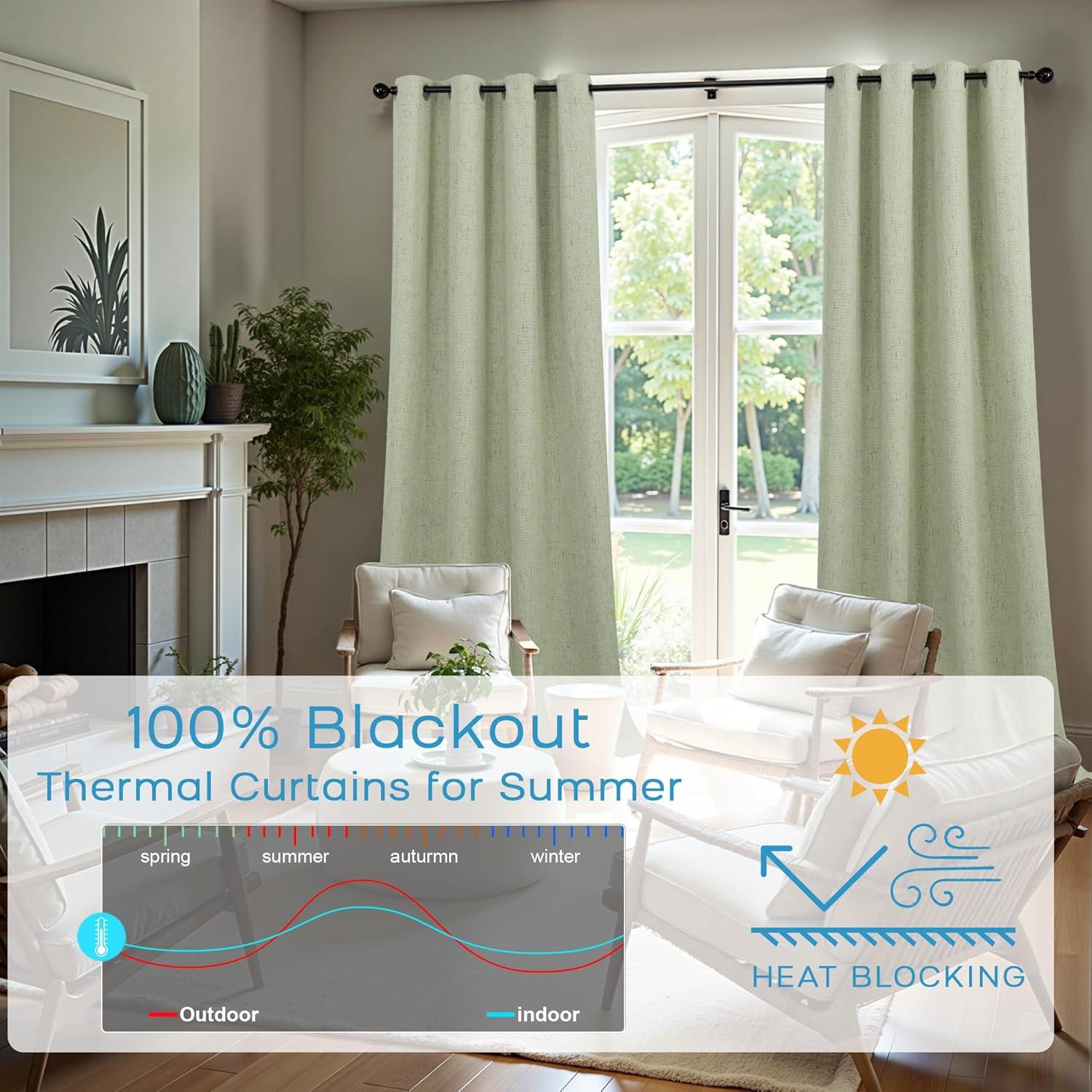 Cortinas Opacas de Lino Mrs.Naturall 52x96 Verde Salvia