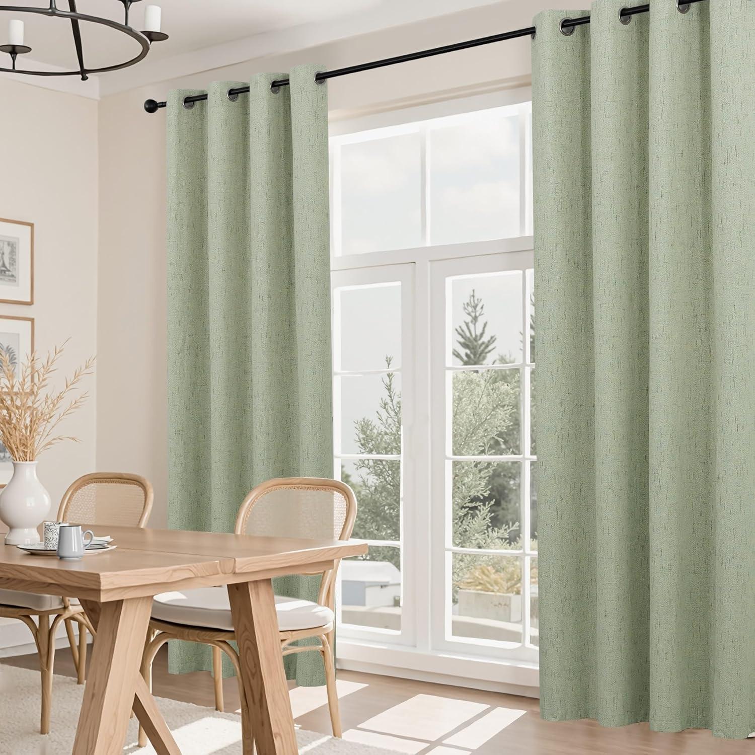 Cortinas Opacas de Lino Mrs.Naturall 52x96 Verde Salvia