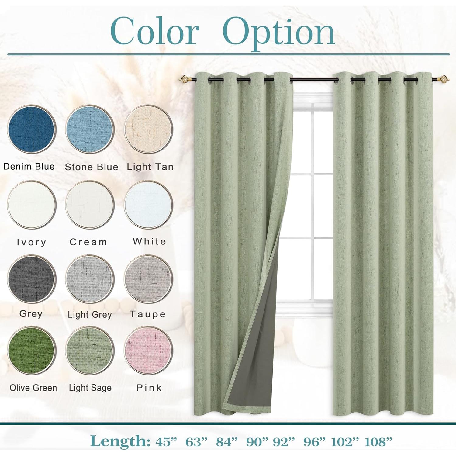 Cortinas Opacas de Lino Mrs.Naturall 52x96 Verde Salvia