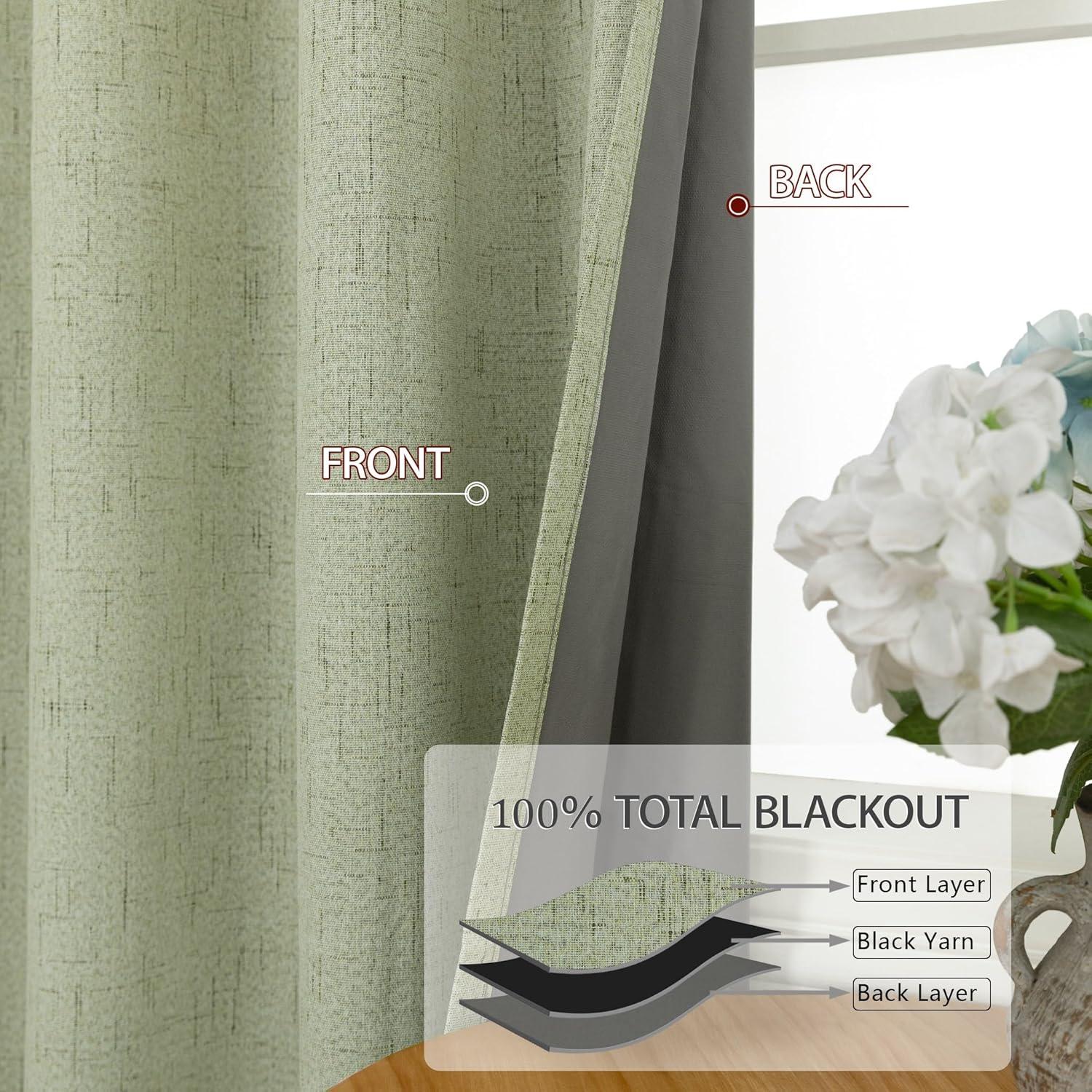 Cortinas Opacas de Lino Mrs.Naturall 52x96 Verde Salvia