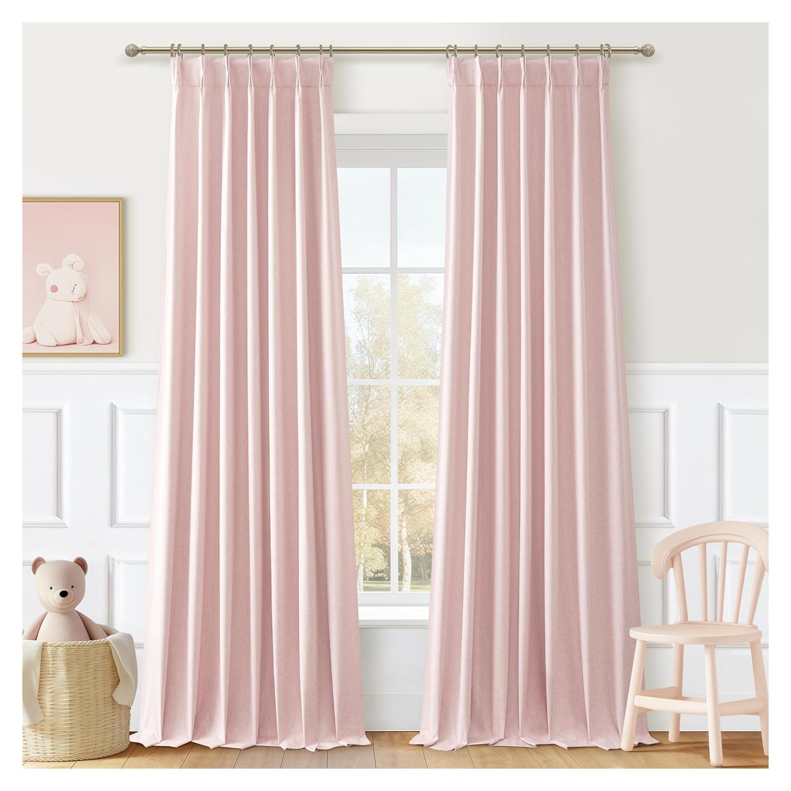 Cortinas Opacas QJmydeco Rosa Bebé 243.84 cm Juego de 2