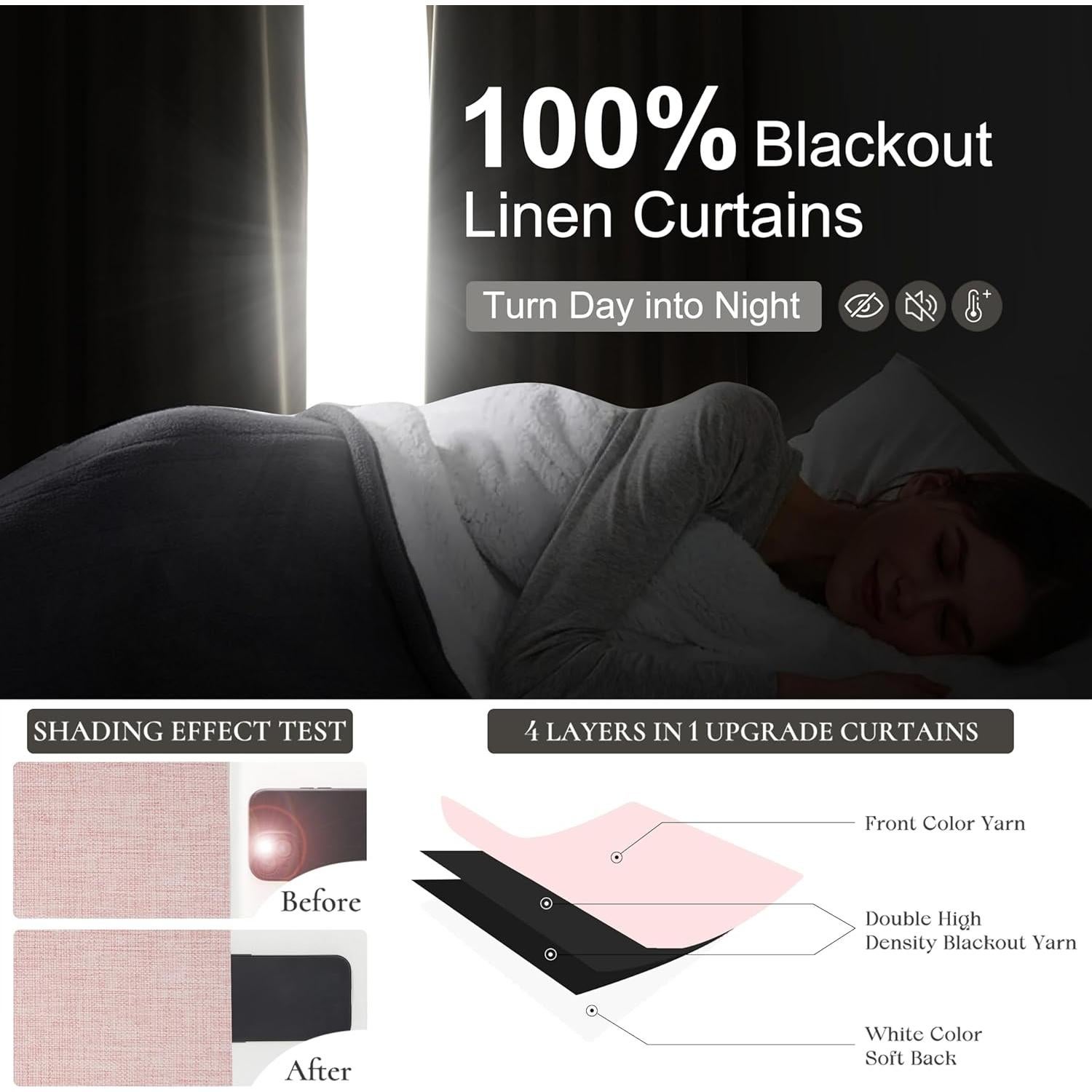 Cortinas Opacas QJmydeco Rosa Bebé 243.84 cm Juego de 2