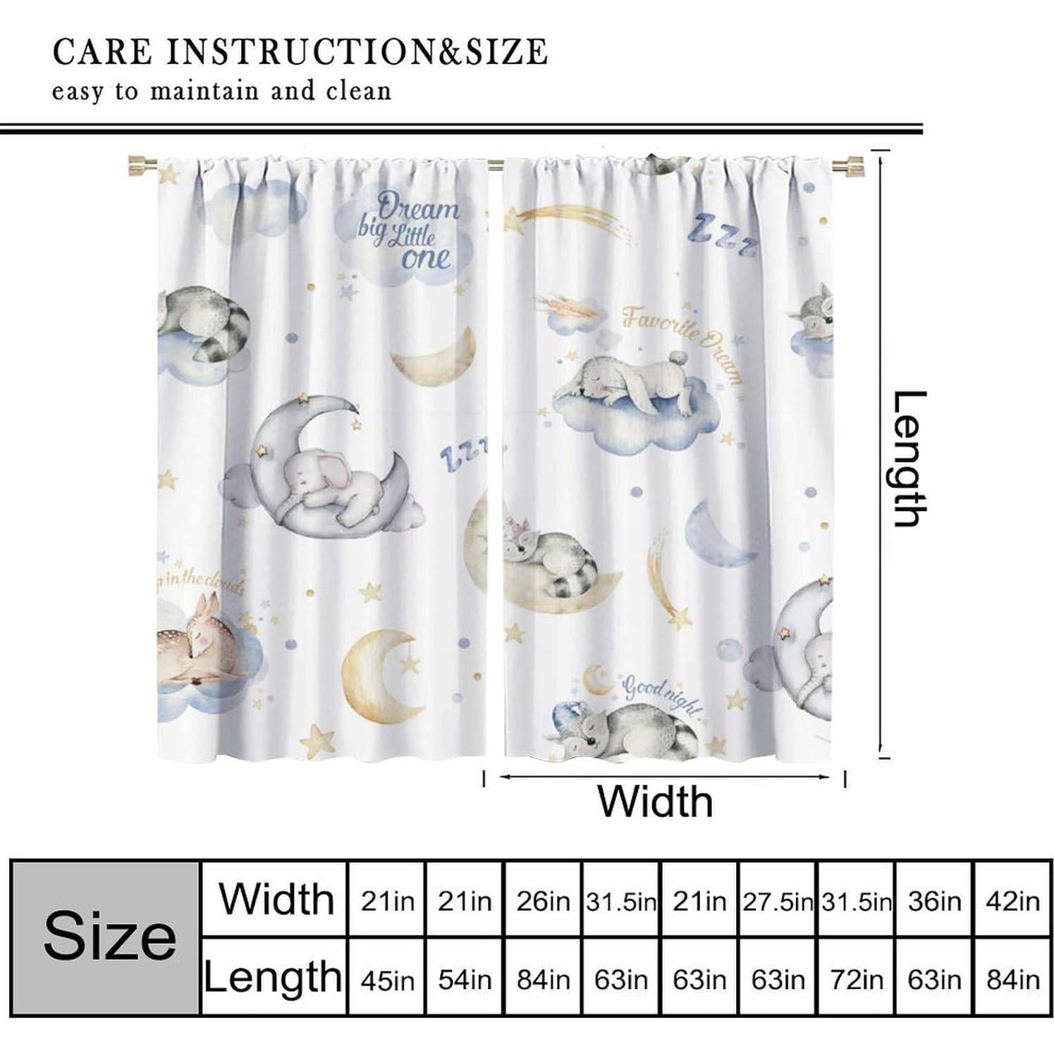 Cortinas Opacas Elefante Kawaii 2 Paneles 20.5x45 cm