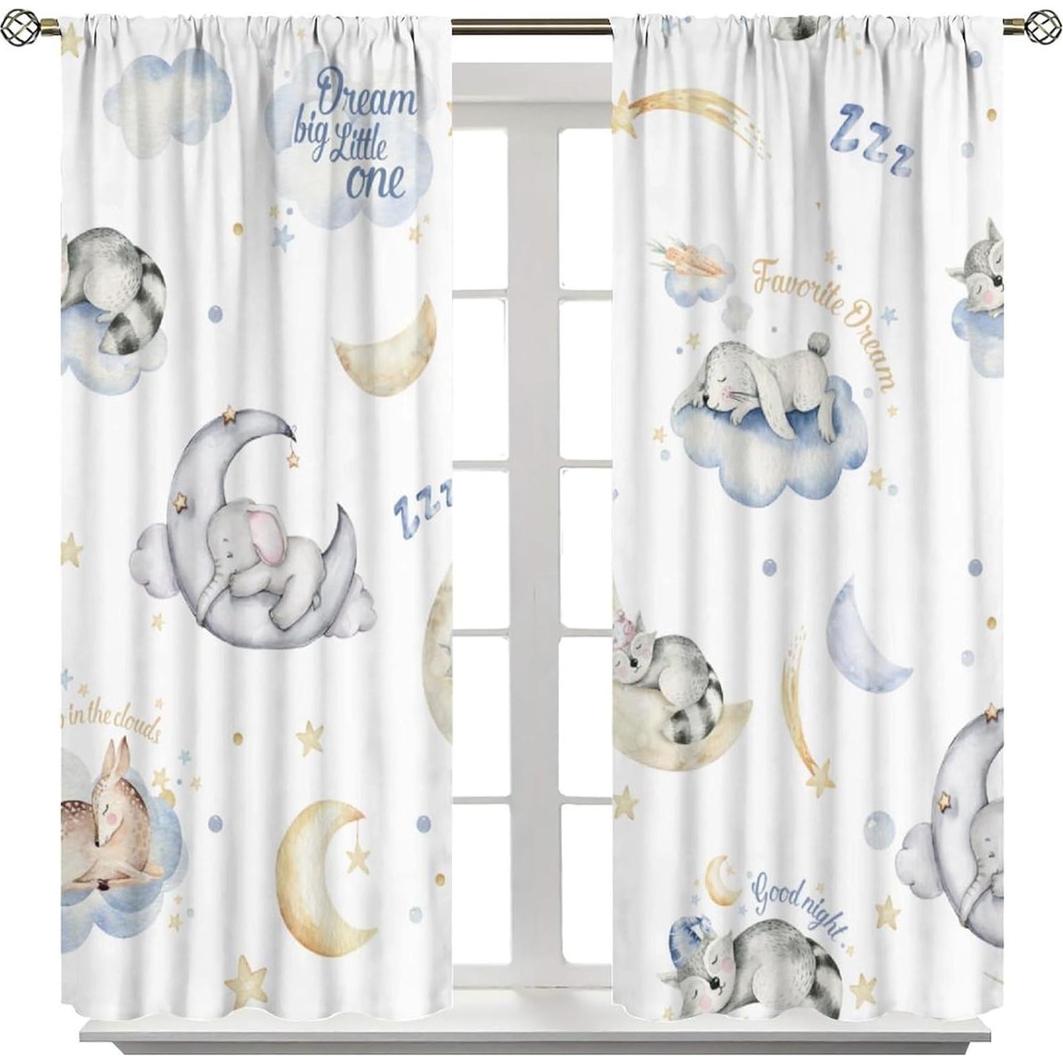 Cortinas Opacas Elefante Kawaii 2 Paneles 20.5x45 cm