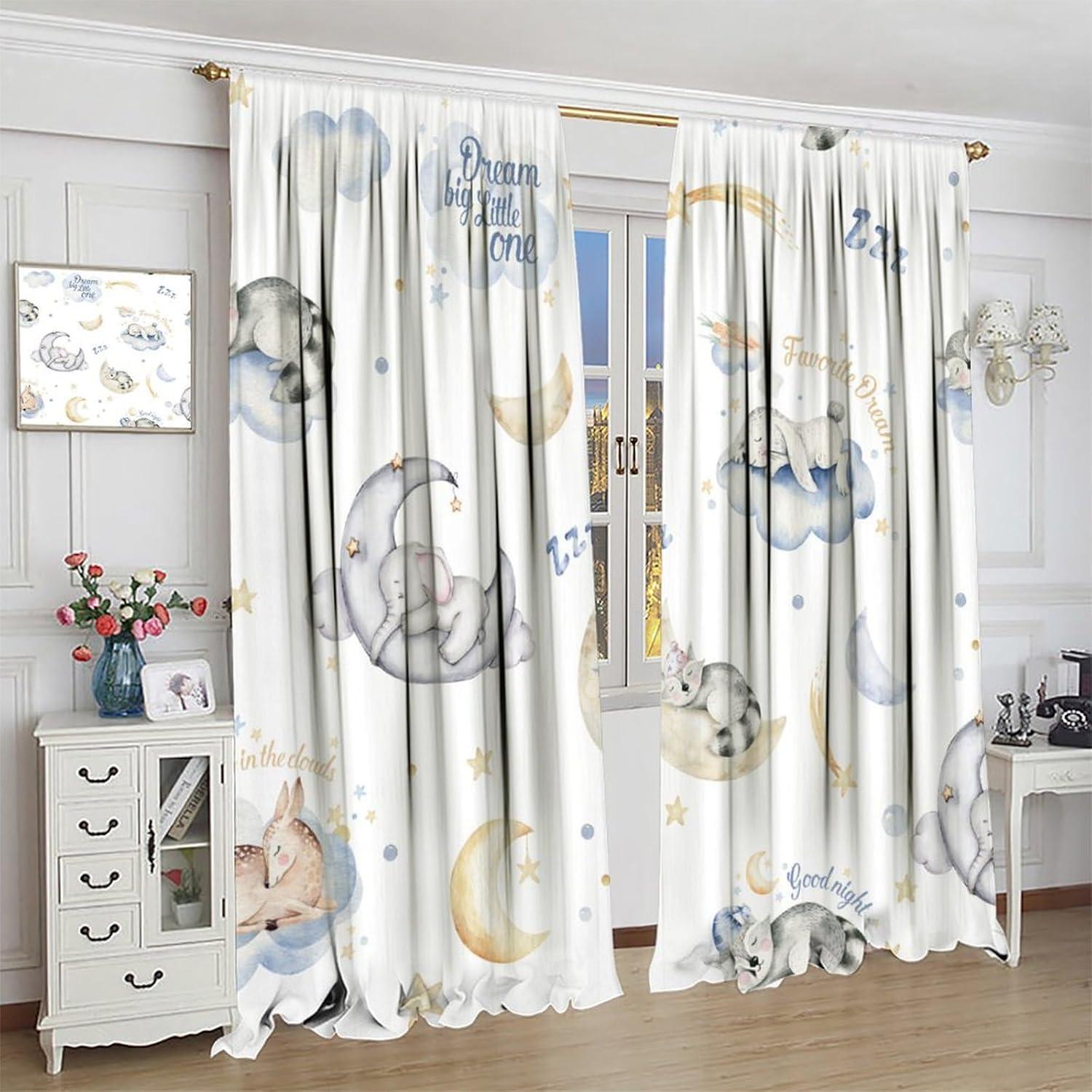 Cortinas Opacas Elefante Kawaii 2 Paneles 20.5x45 cm