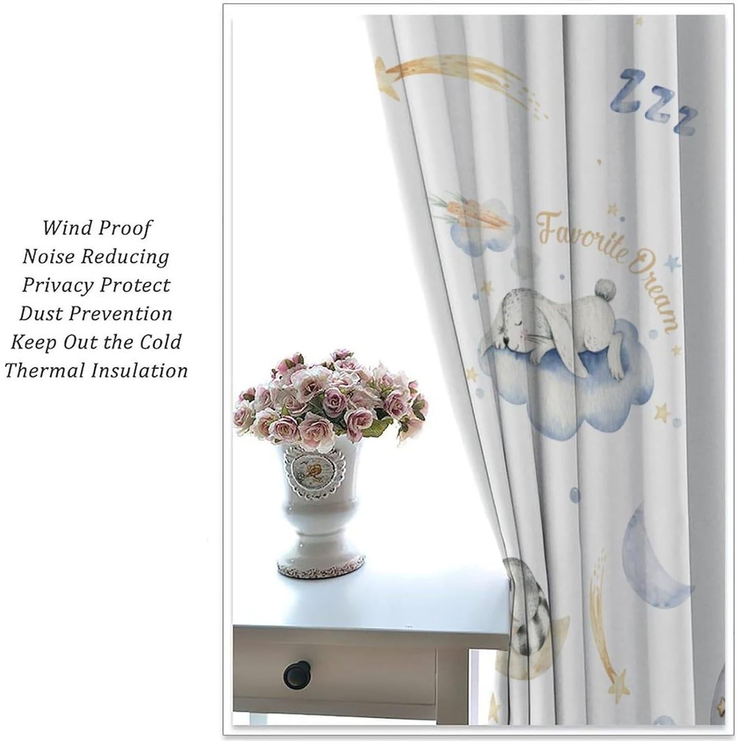 Cortinas Opacas Elefante Kawaii 2 Paneles 20.5x45 cm