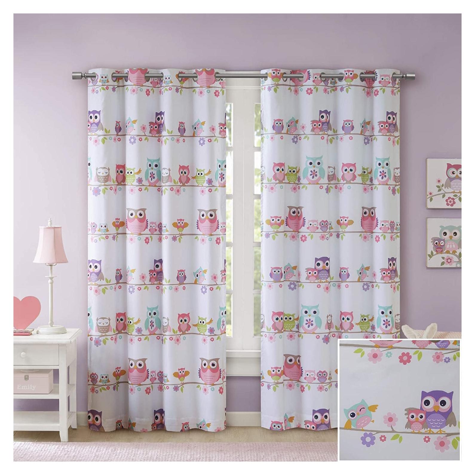 Cortina Opaca Mi Zone Kids 50x63 cm Búhos y Flores