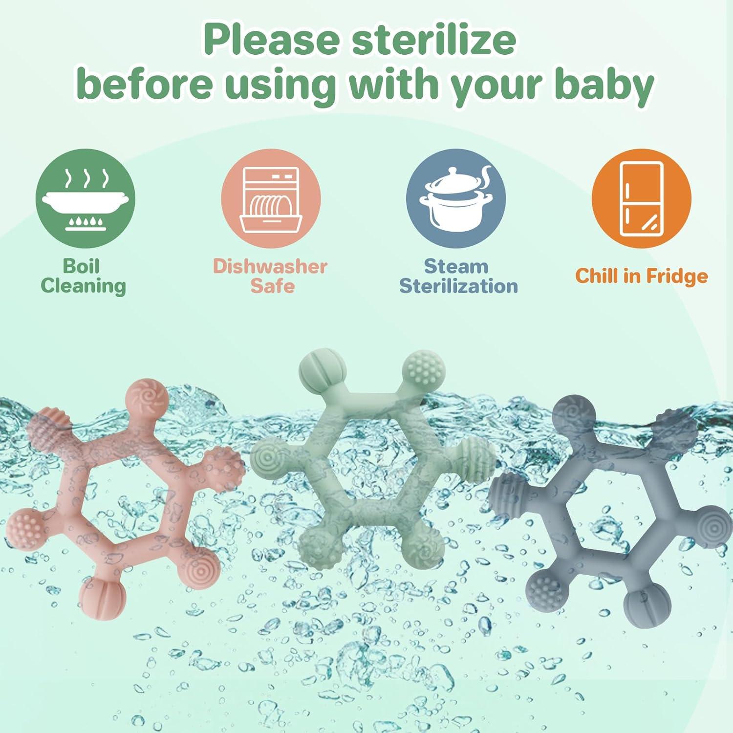 Paquete de 3 Juguetes de Dentición Silicona BPA Free Bebés