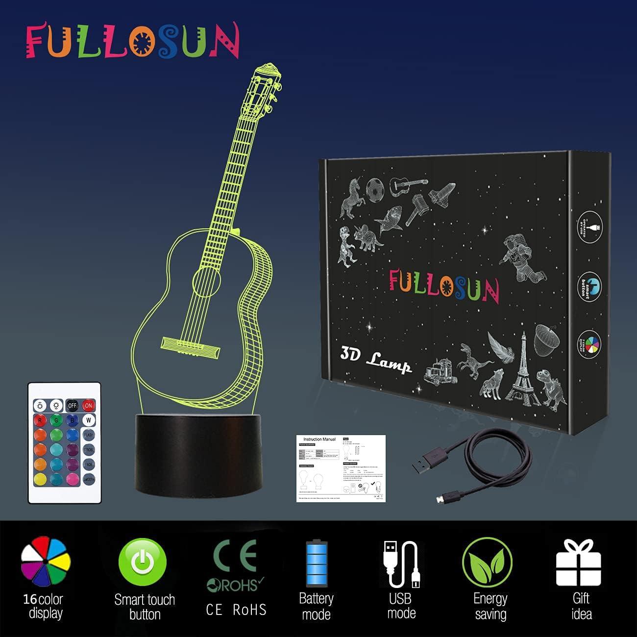 Luz Nocturna 3D FULLOSUN Guitarra con Control Remoto 16 Colores