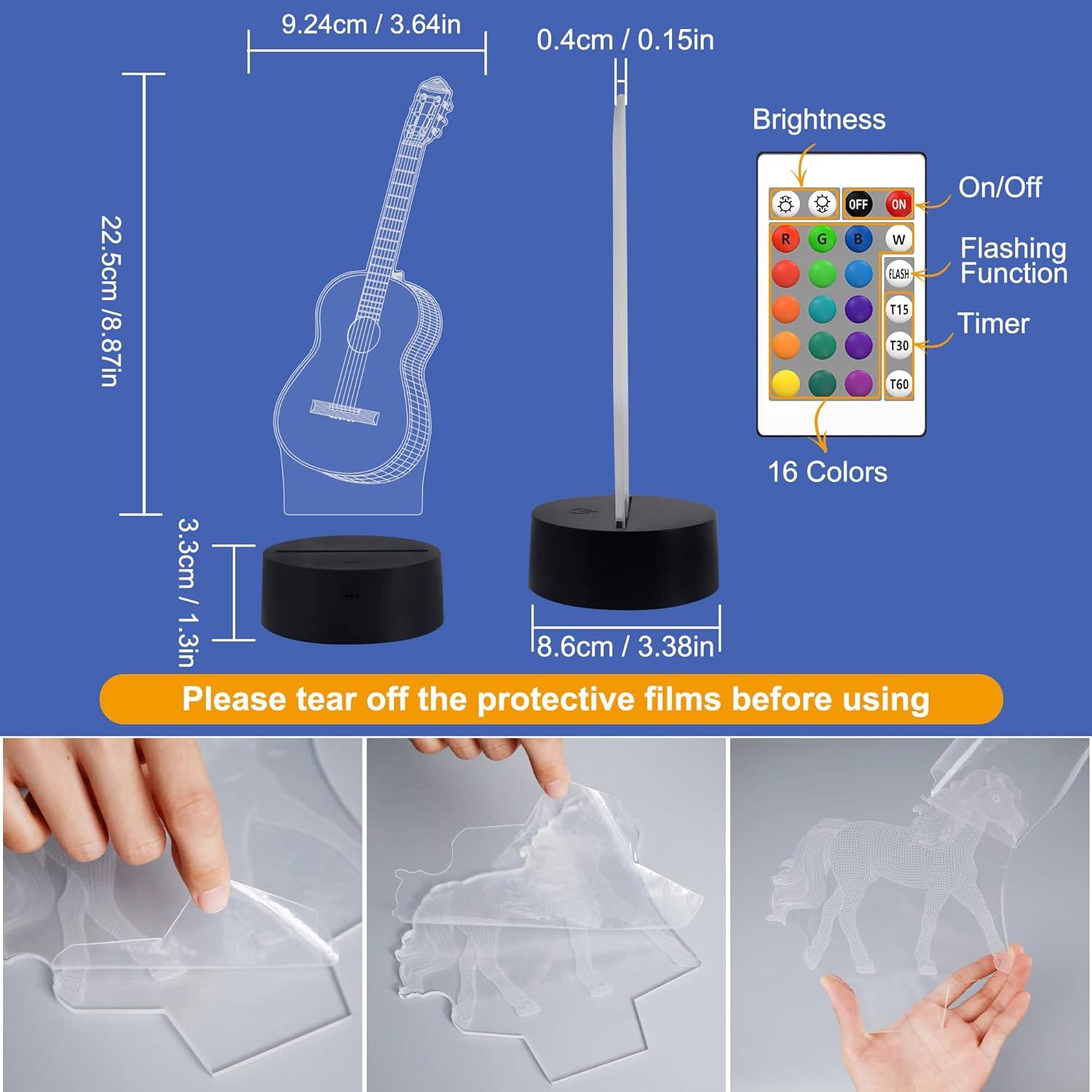 Luz Nocturna 3D FULLOSUN Guitarra con Control Remoto 16 Colores