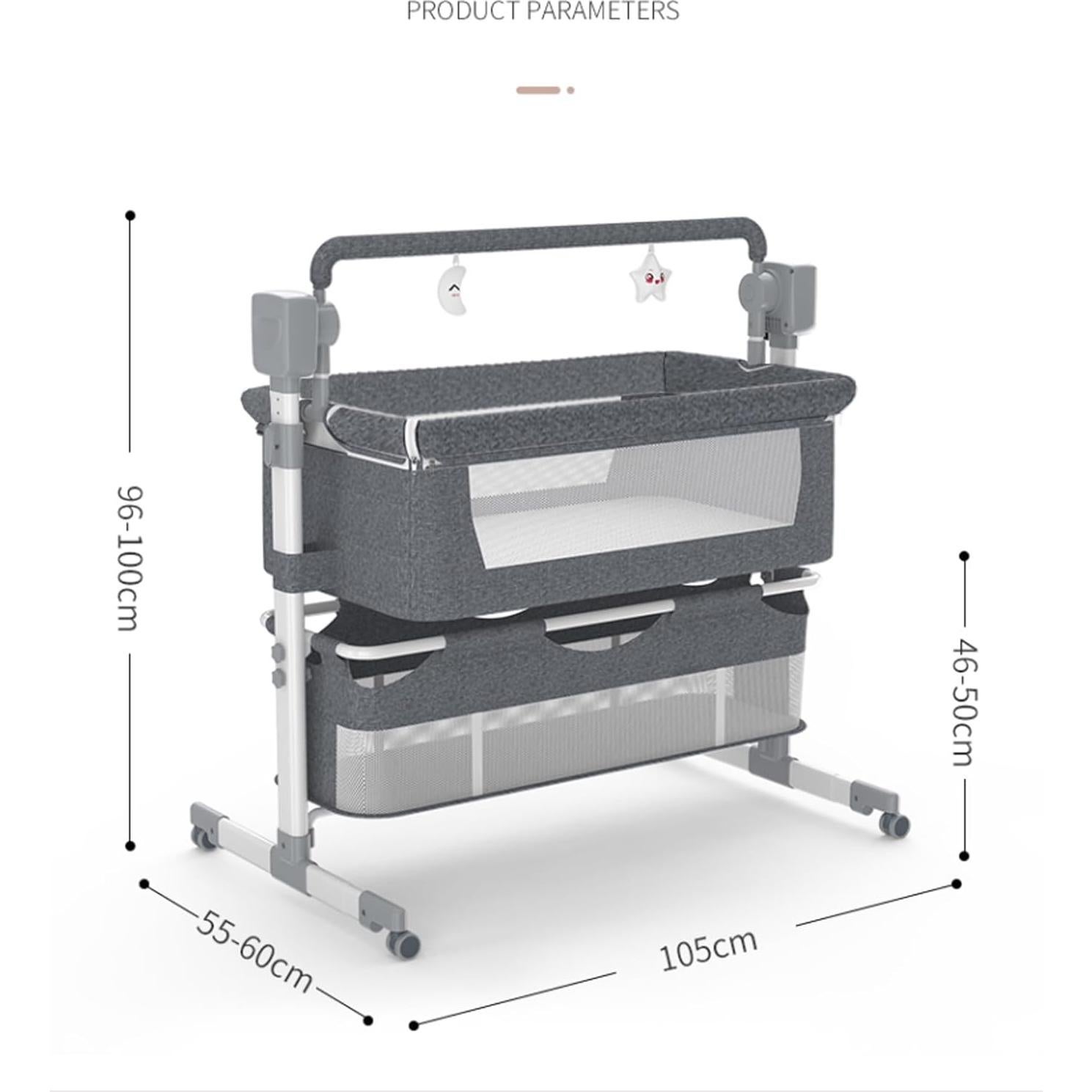 Cuna Lateral Convertible Suttonbebe Gris con Bluetooth y Control Remoto