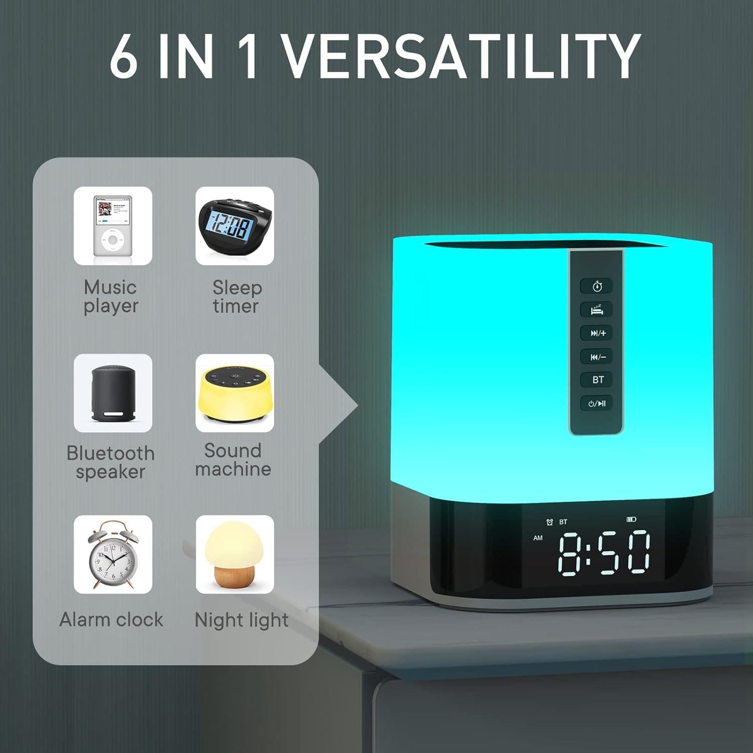 Reloj Despertador Bluetooth APUZOM con Luz Nocturna y Sonidos