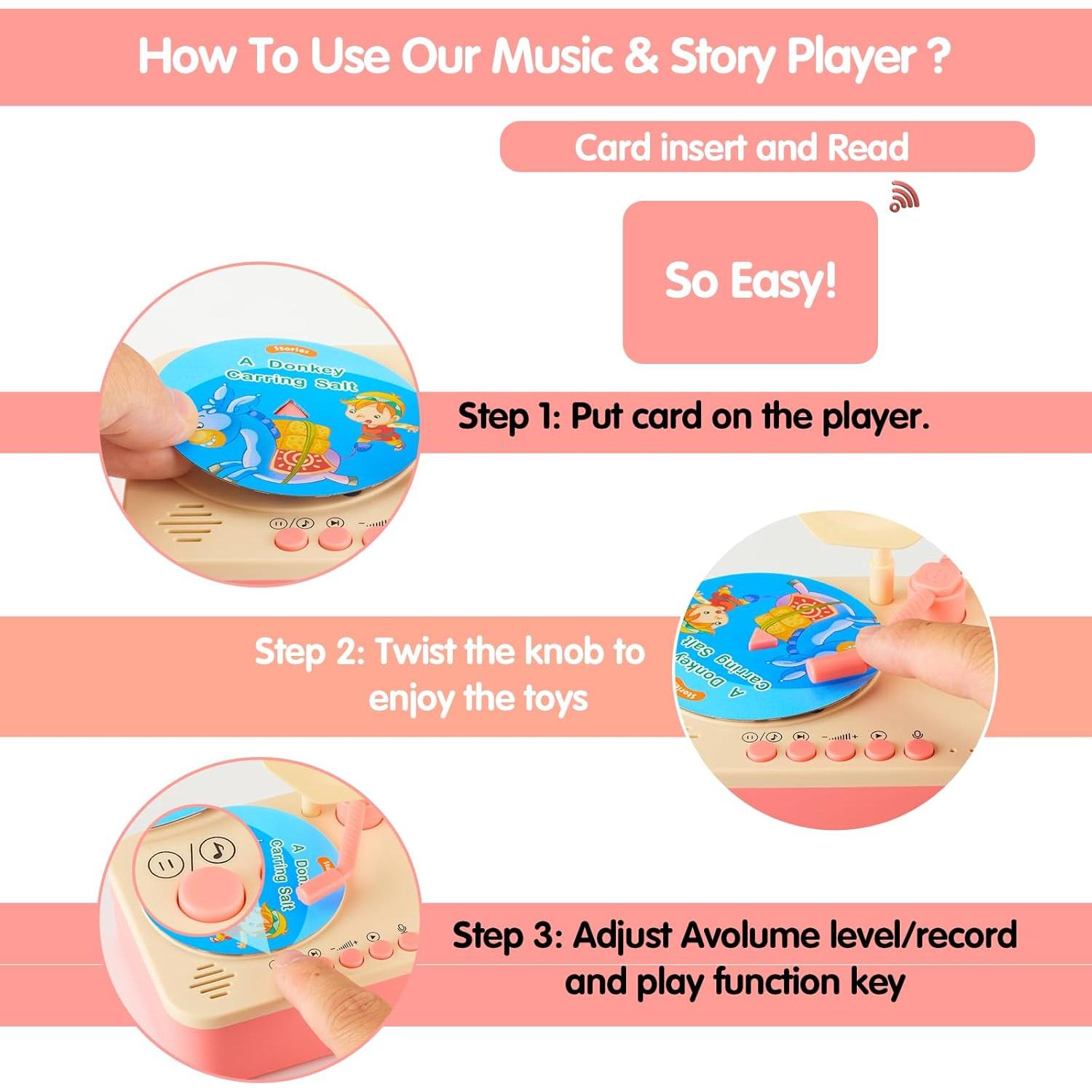 Fonógrafo Infantil Culimery Rosa con 96 Tarjetas Educativas