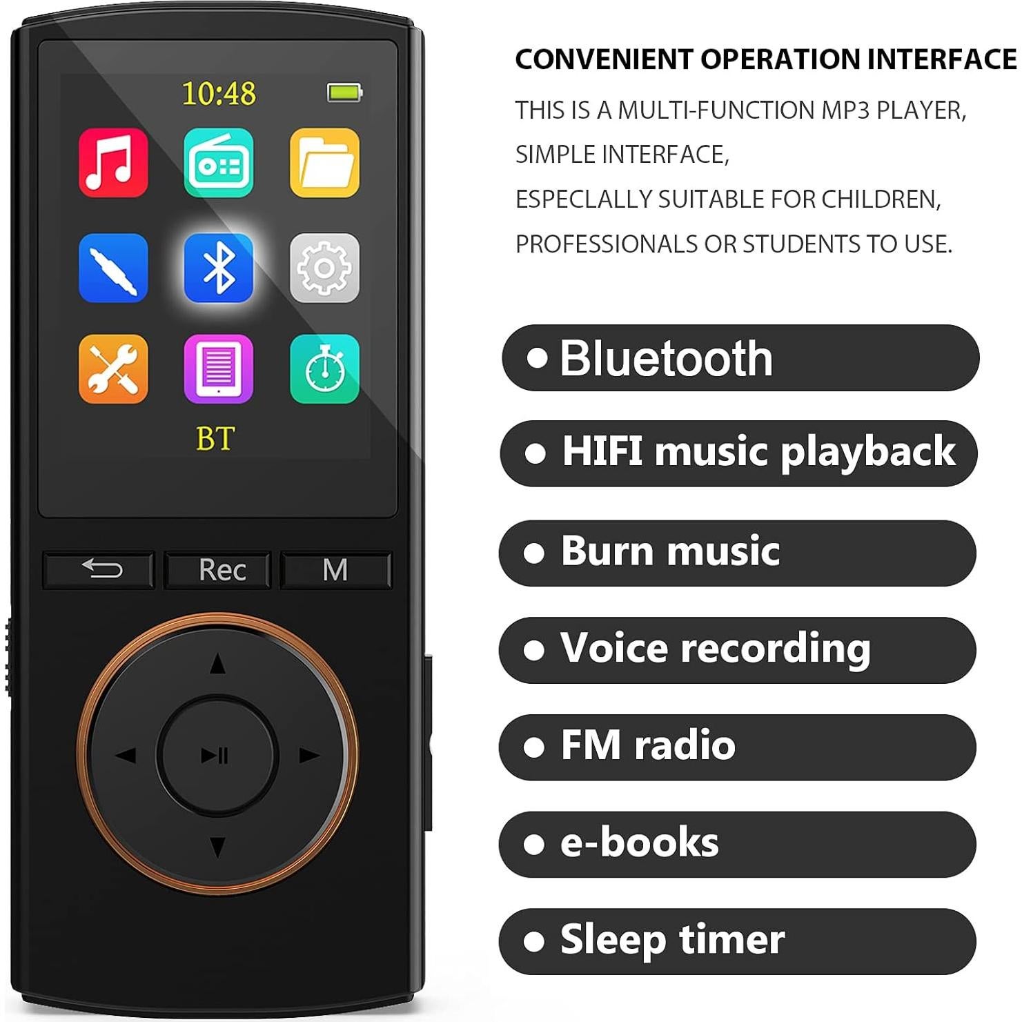 Reproductor MP3 MusRun Q8 64GB Bluetooth HiFi Deporte Negro