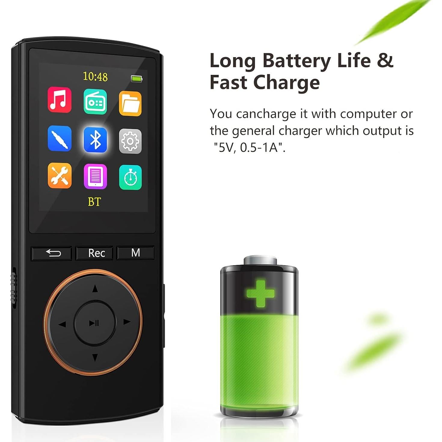 Reproductor MP3 MusRun Q8 64GB Bluetooth HiFi Deporte Negro