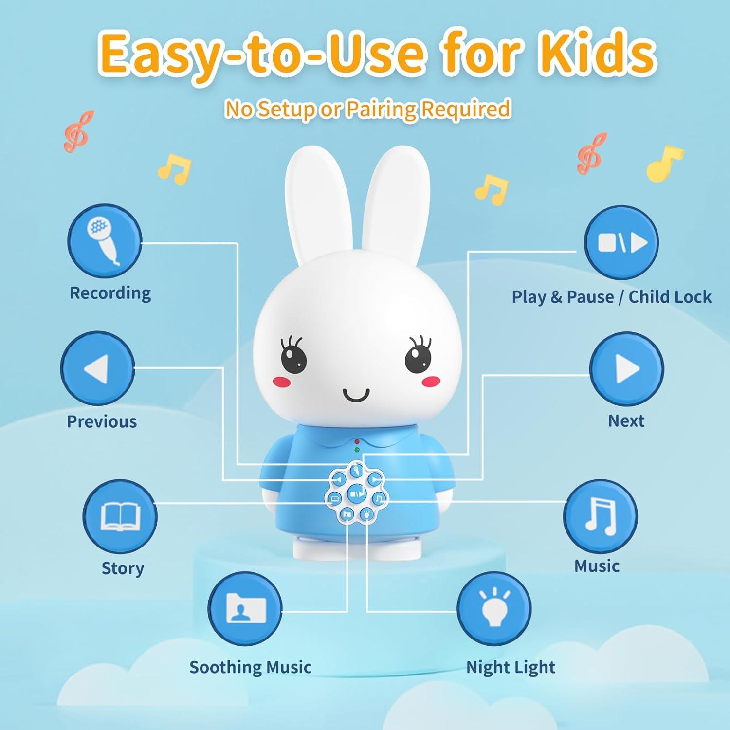 Reproductor de Música Infantil Alilo Conejito G6 Azul con Luz