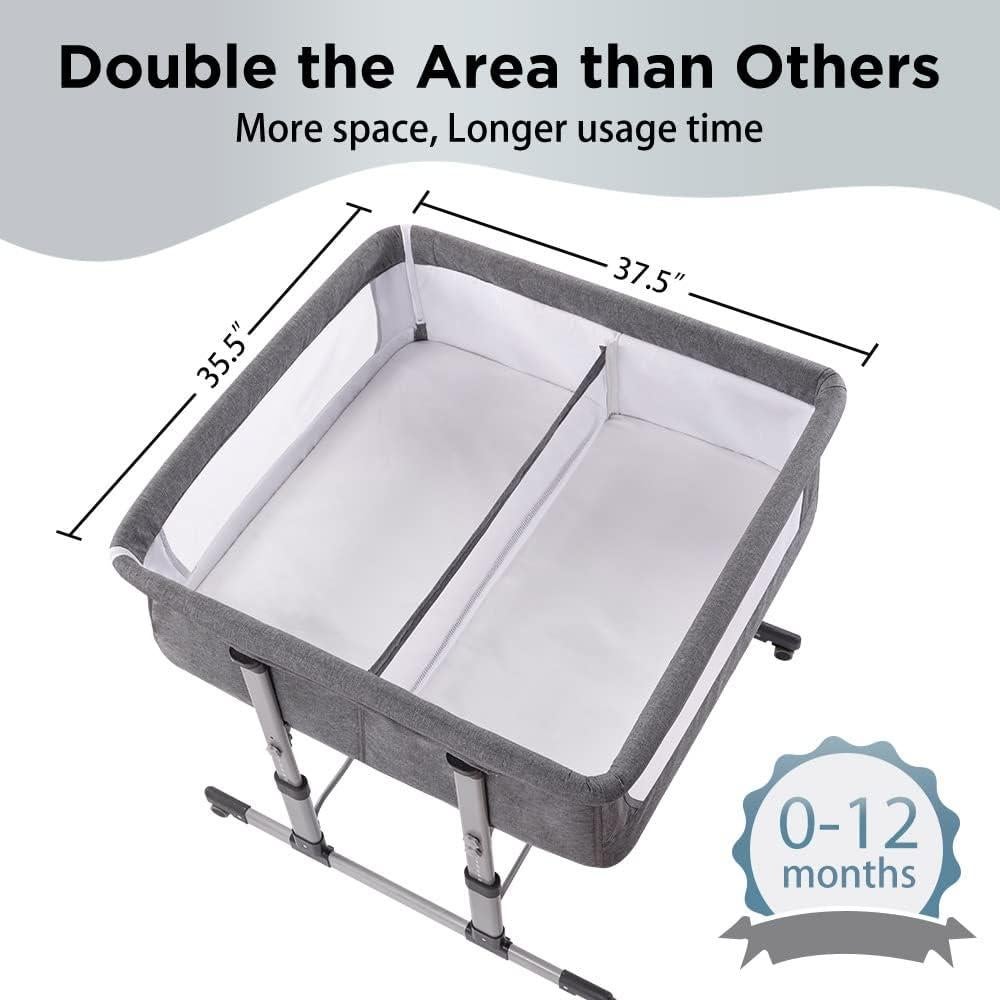 Cuna Doble Ihoming Lateral para Gemelos Ajustable Gris