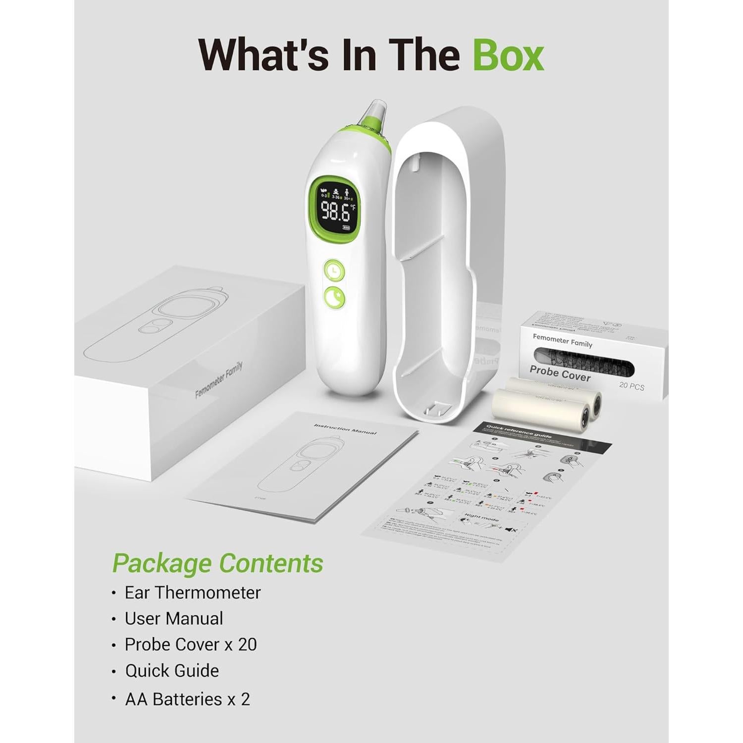 Termómetro de oído Femometer ET108 con 21 cubiertas desechables