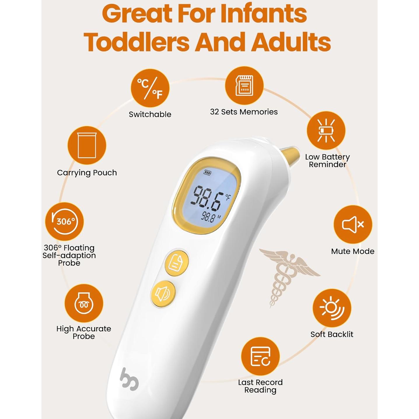 Termómetro de oído Femometer ET107, rápido y preciso, 32 memorias