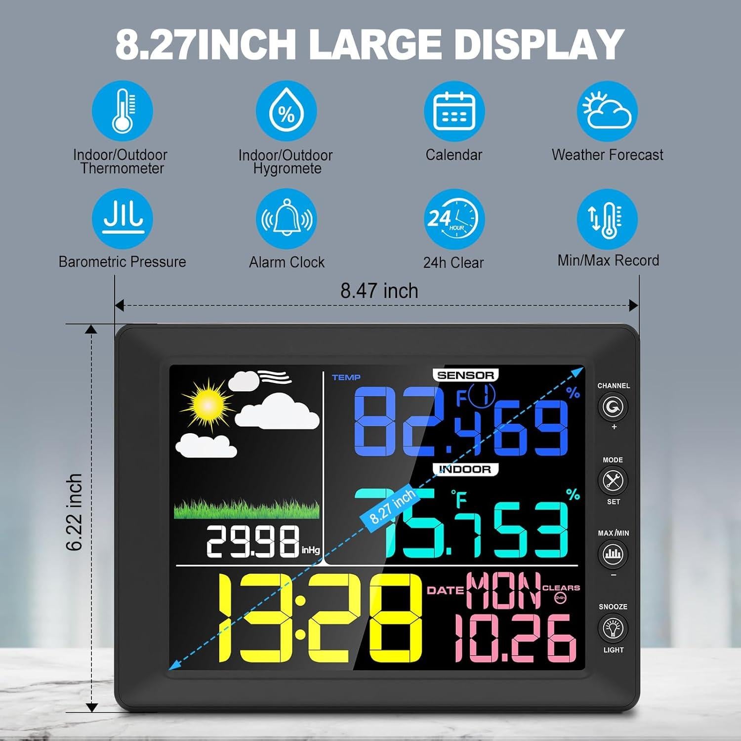 Estación Meteorológica Inalámbrica Urageuxy 8.3" Interior Exterior