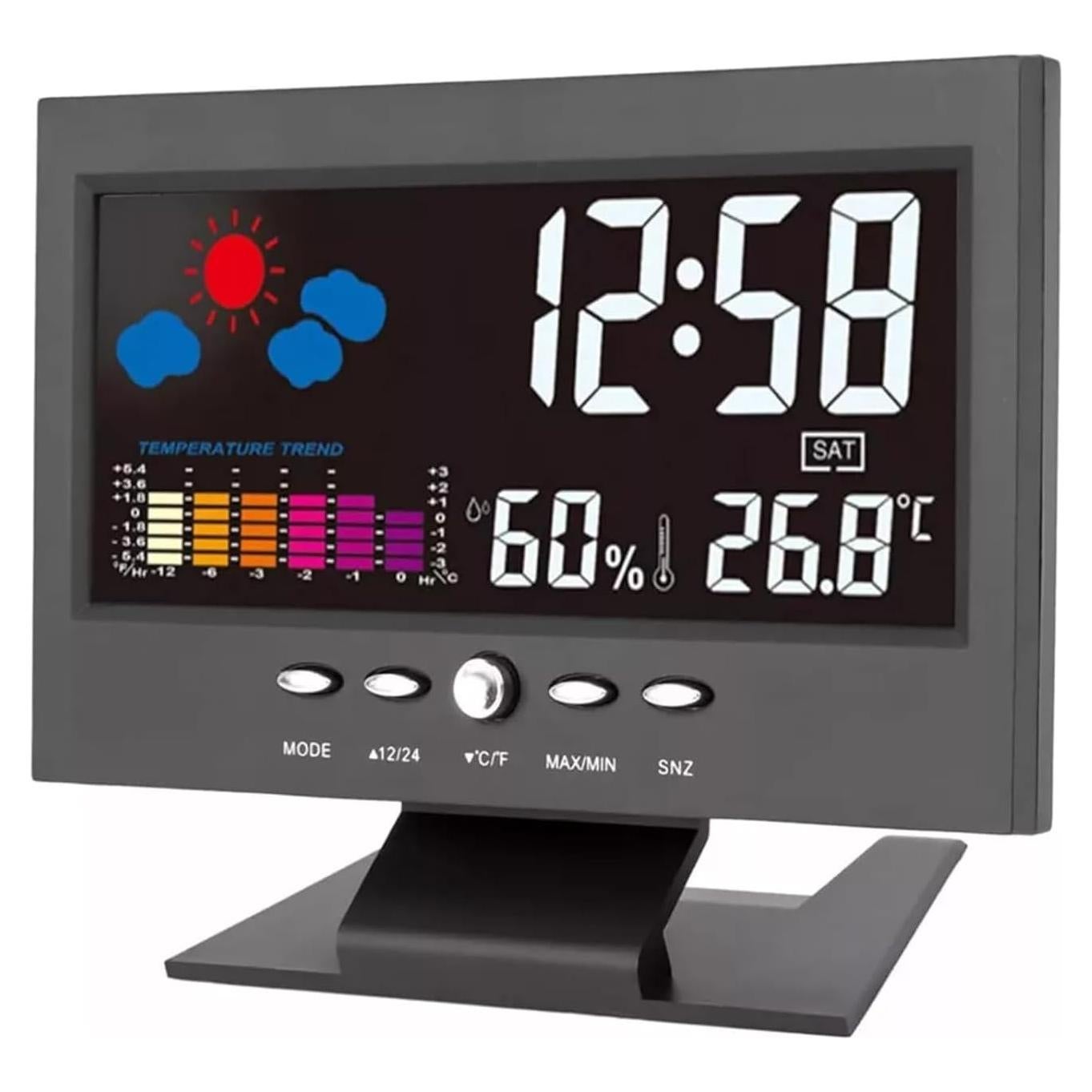 ikaufen Weather Station Wireless Indoor Thermometer Temperature Desk Digital Alarm Clock Weather Thermometer LED Temperature Humidity Monitor