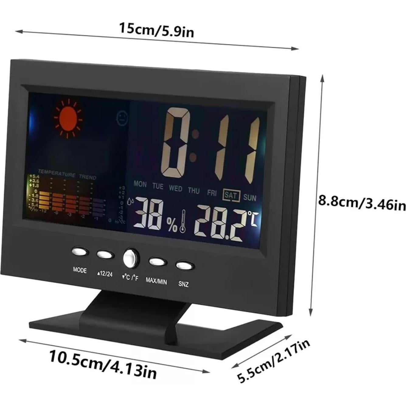 ikaufen Weather Station Wireless Indoor Thermometer Temperature Desk Digital Alarm Clock Weather Thermometer LED Temperature Humidity Monitor