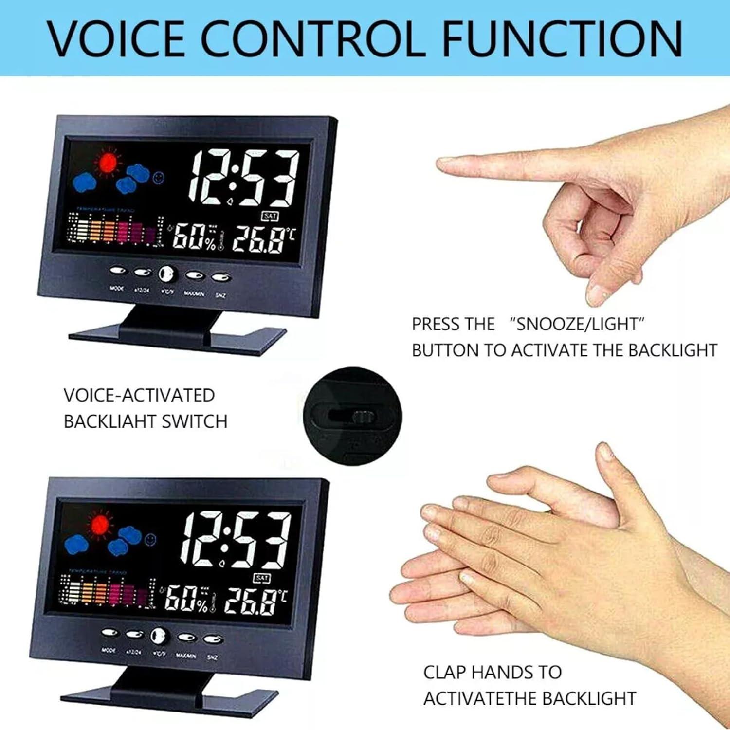 ikaufen Weather Station Wireless Indoor Thermometer Temperature Desk Digital Alarm Clock Weather Thermometer LED Temperature Humidity Monitor