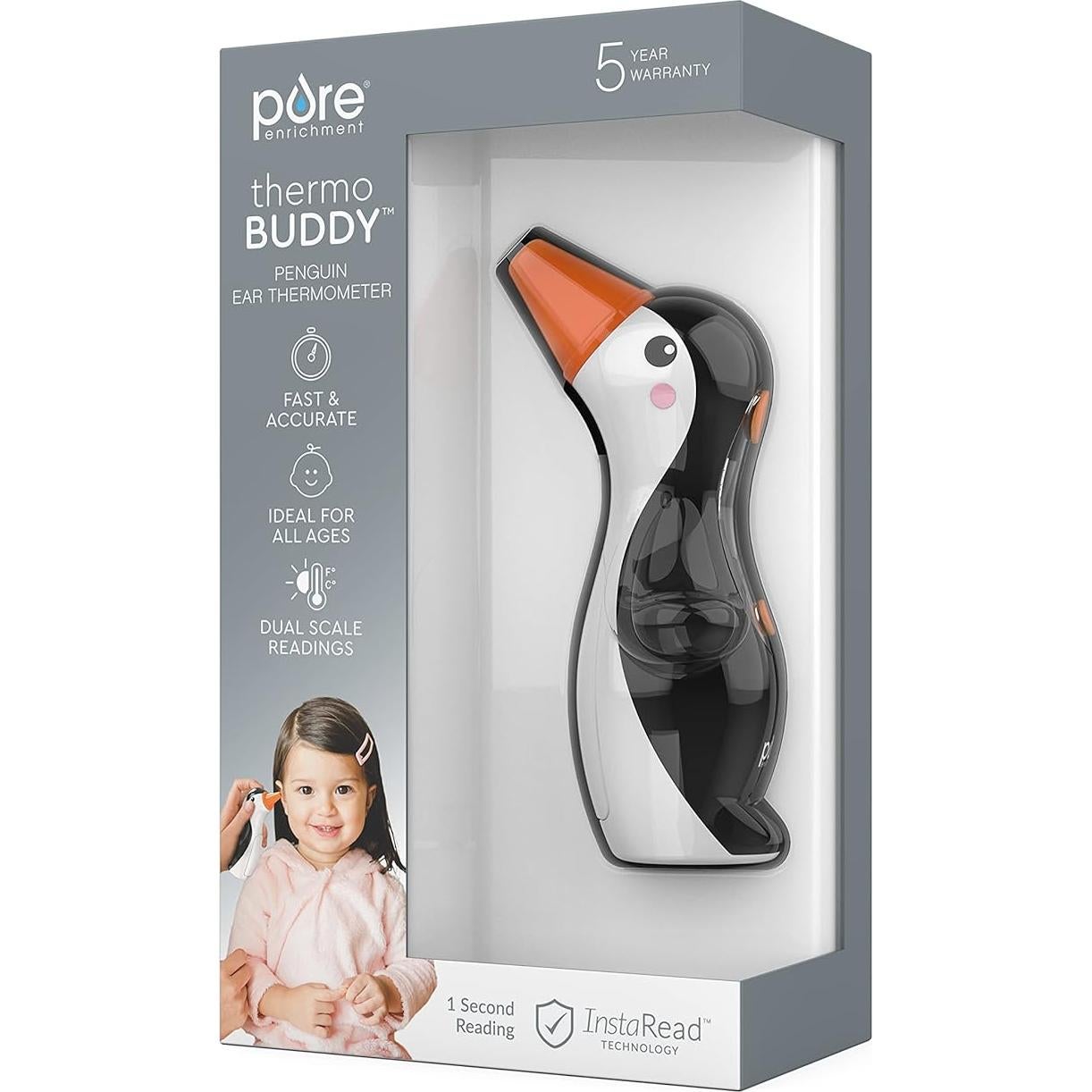 Termómetro de oído Pure Enrichment Penguin - InstaRead, LCD, 10 memorias