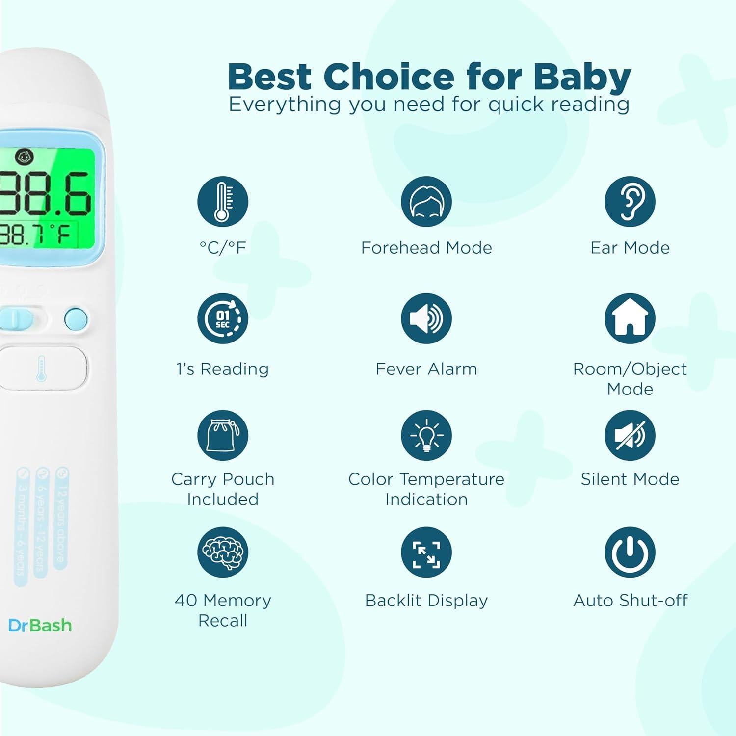 Termómetro Infrarrojo Digital DrBash 3 en 1 para Bebés y Adultos