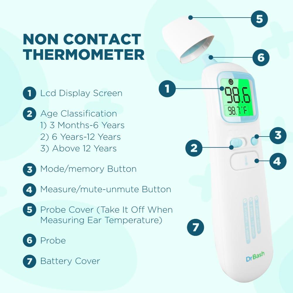 Termómetro Infrarrojo Digital DrBash 3 en 1 para Bebés y Adultos