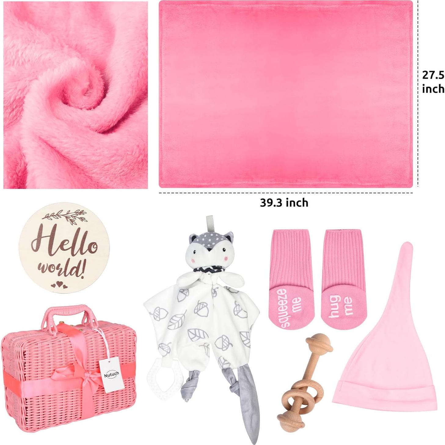 Juego de Regalo para Bebé NUTUCH - Canasta Rosa con Manta y Más