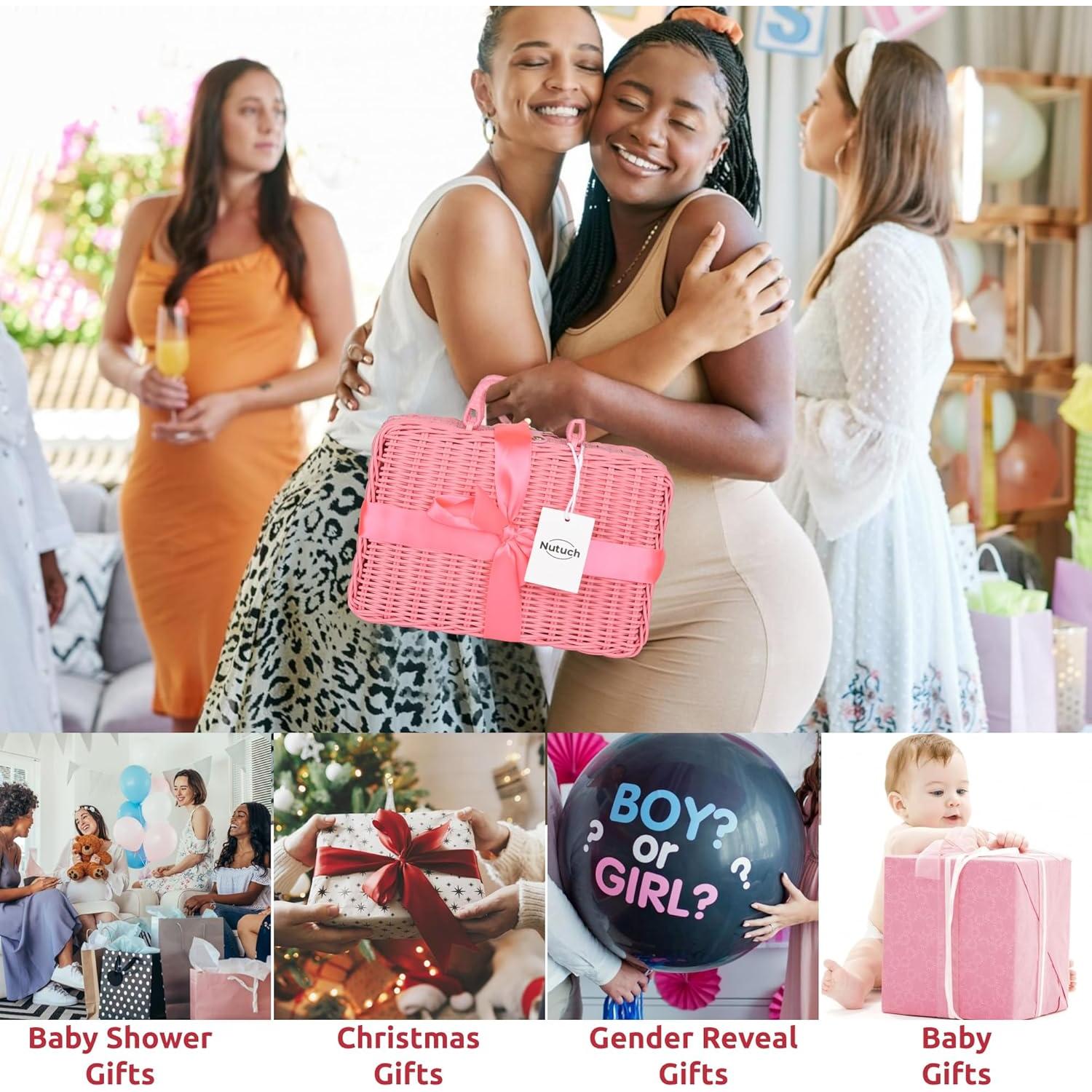 Juego de Regalo para Bebé NUTUCH - Canasta Rosa con Manta y Más