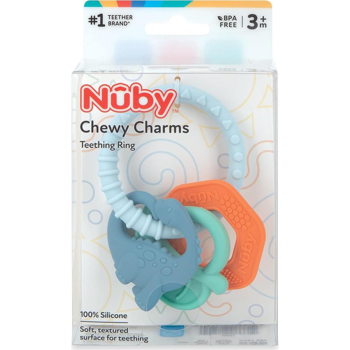 Anillo de Dentición Dino Chewy Charms Nuby - Silicona Suave 3+ Meses