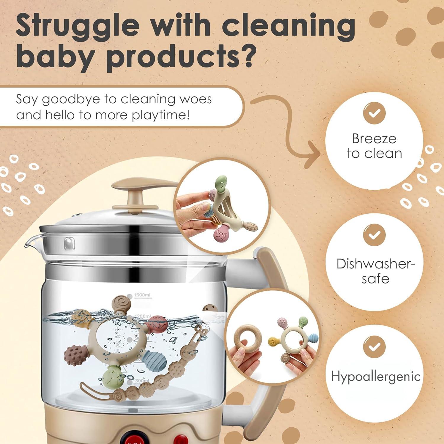 Mordedor para Bebés TinyToes Libre de BPA Silicona y Madera