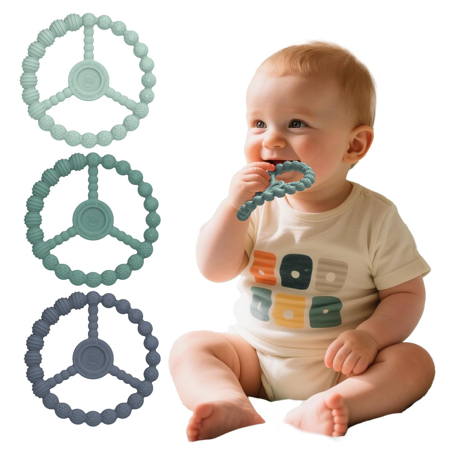 Paquete de 3 Anillos de Dentición de Silicona Bebés 0-12 Meses