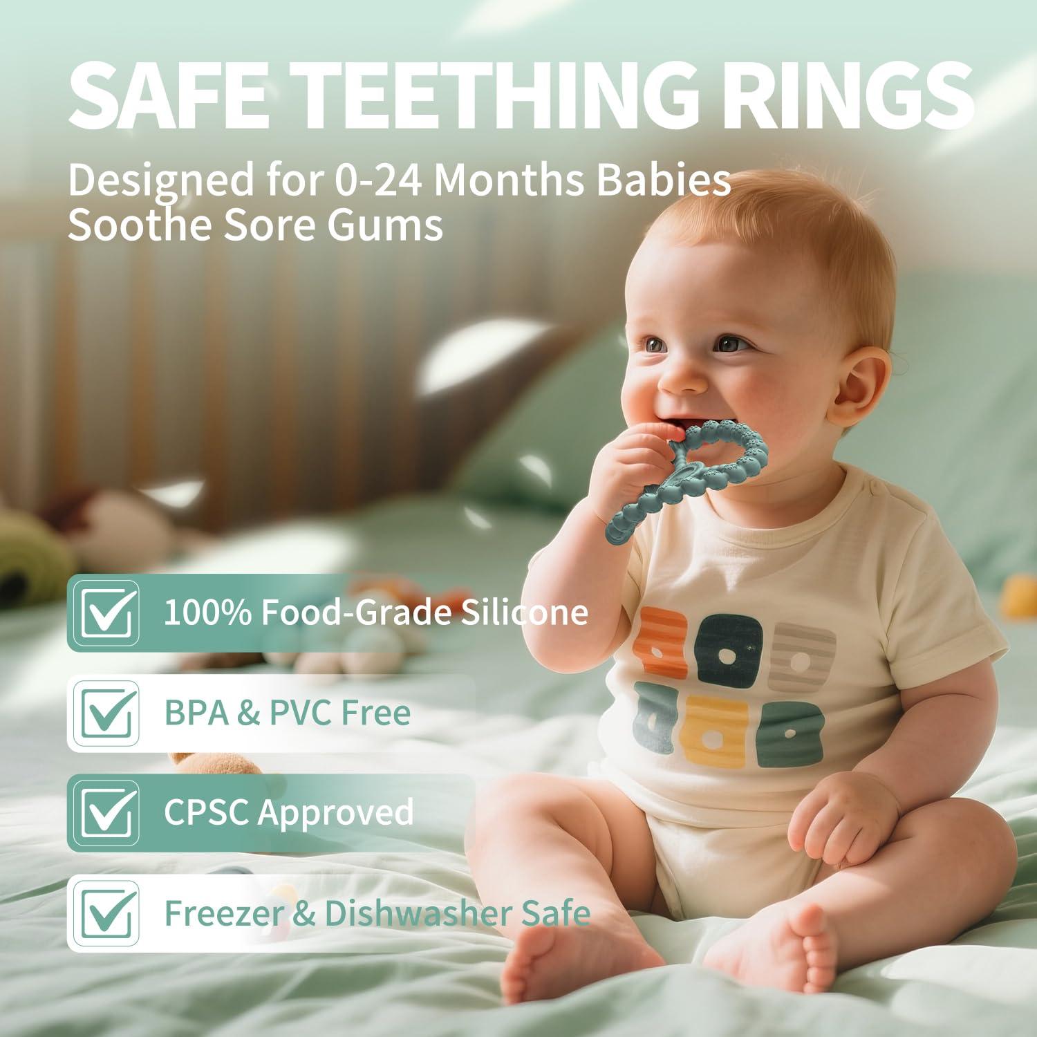 Paquete de 3 Anillos de Dentición de Silicona Bebés 0-12 Meses