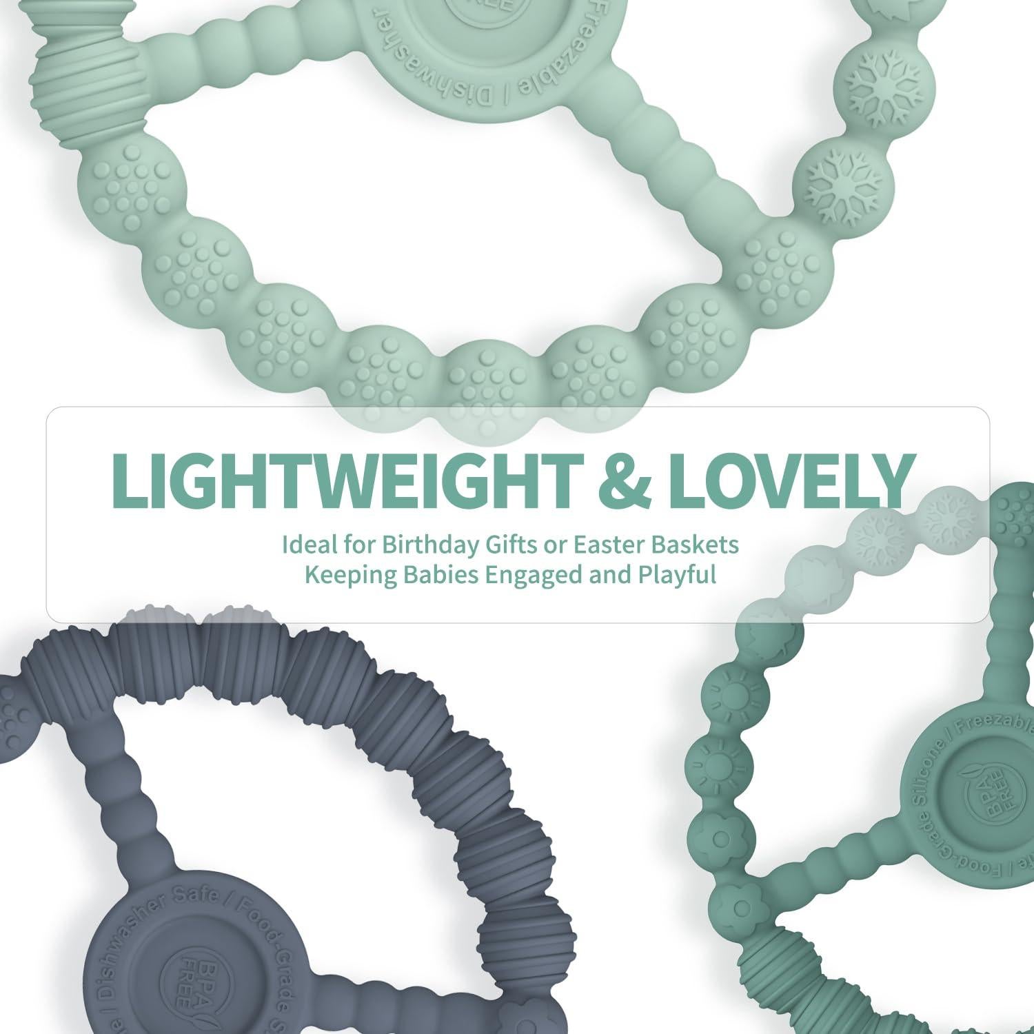 Paquete de 3 Anillos de Dentición de Silicona Bebés 0-12 Meses